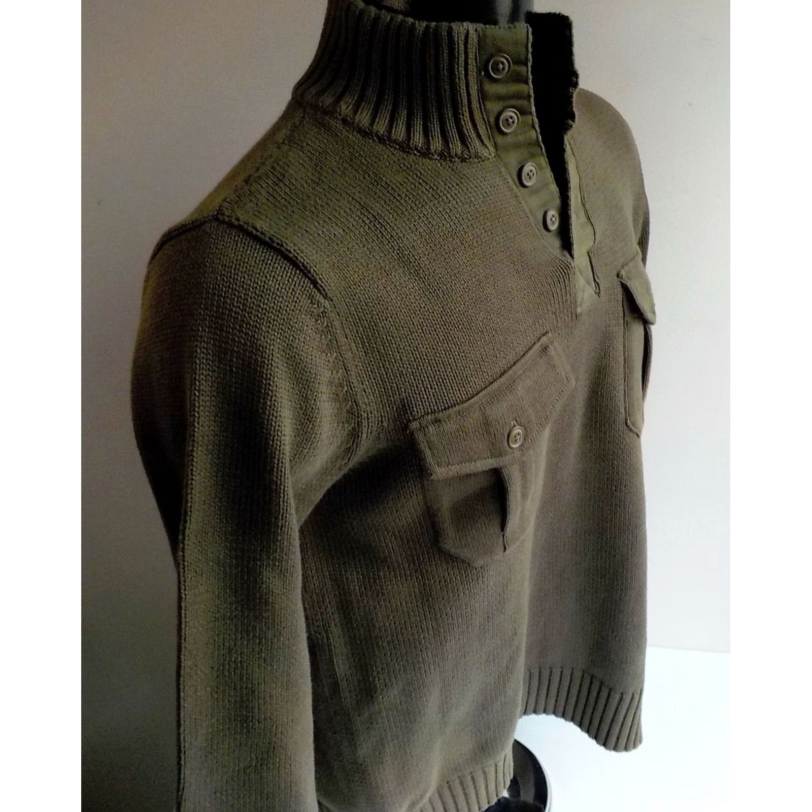 Lucky Brand LUCKY BRAND Knit Buttoned Neck Mock Pullover Sweater Loden M Mens Cotton 100% Ribbed Neck Cuffs Waistband 2 Buttoned Flap Pockets Size US M / EU 48-50 / 2 - 3 Thumbnail