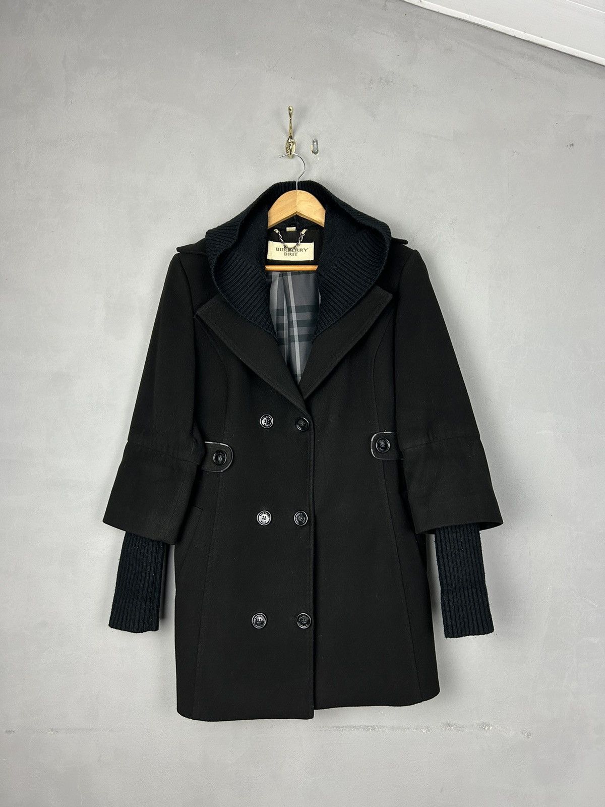 Burberry Burberry Brit Wool Coat Black Women’s Double Breasted Knit Size XL / US 12-14 / IT 48-50 - 1 Thumbnail