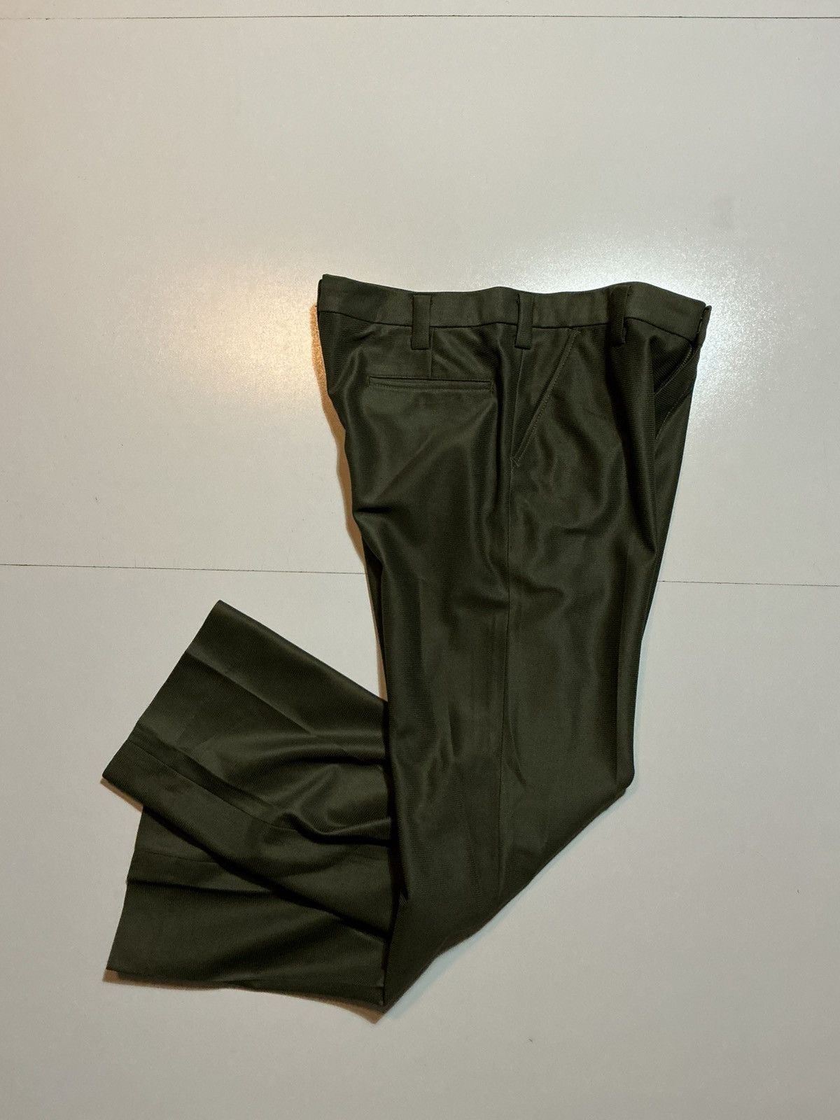 Vintage Vintage 70s Olive Green Textured Disco Flare Leisure Pants Size US 34 / EU 50 - 2 Thumbnail