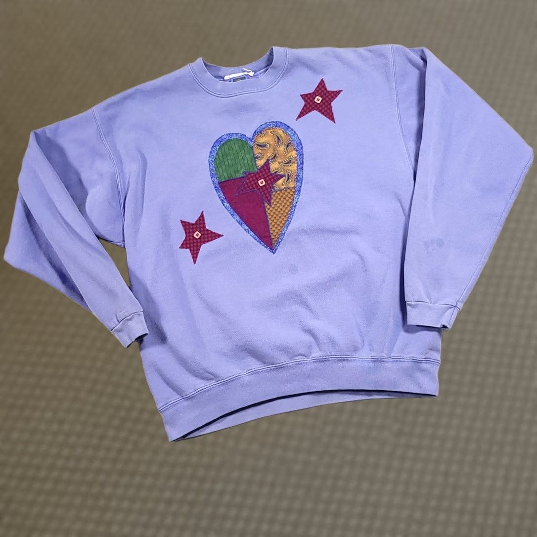 Vintage VINTAGE Sweatshirt Womens XL Blue Heart Embroidered USA Cotton Deluxe Fleece Pullover Crew Neck Long Sleeve Regular Fit Size XL / US 12-14 / IT 48-50 - 1 Thumbnail