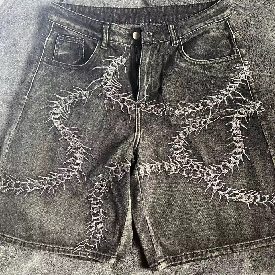 Jean Punk Embroidery Hip Hop Streetwear Trendy Shorts Jorts Size US 30 / EU 46 - 1 Thumbnail