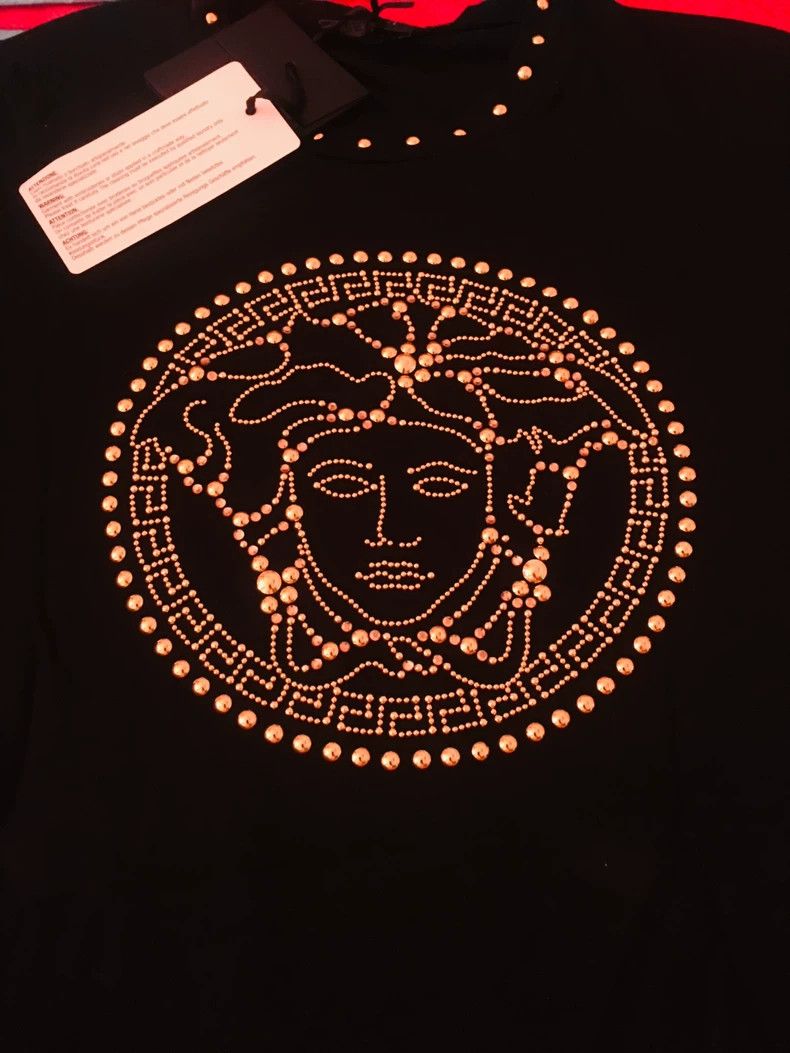 Versace Versace Black T-shirt full of diamonds Size L / US 10 / IT 46 - 1 Thumbnail