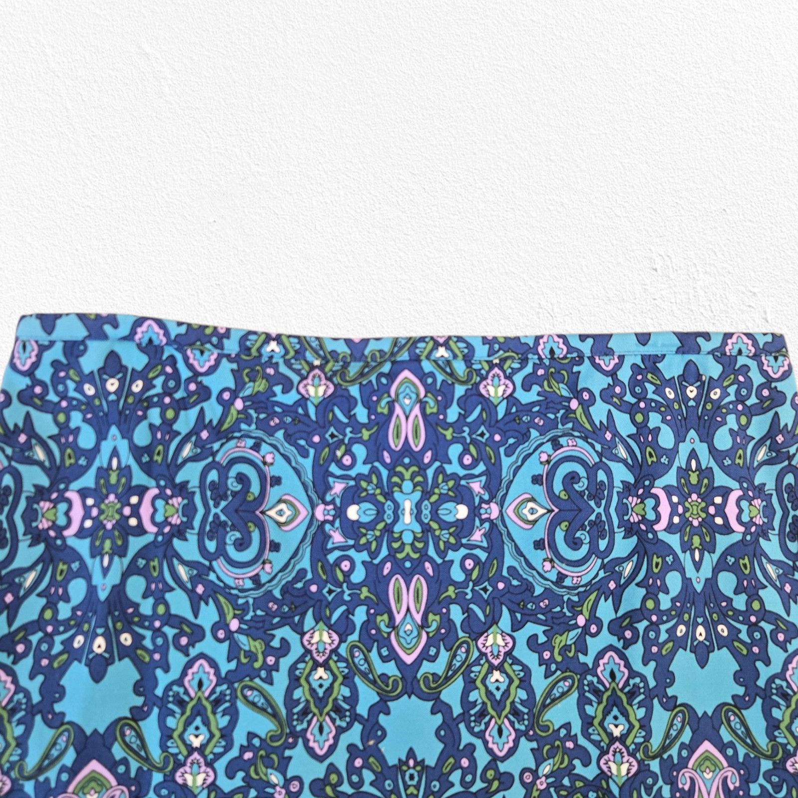 Other Baroque Paisley Blue Purple Cotton Blend Pencil Skirt Size 8 Size 30" / US 8 / IT 44 - 4 Thumbnail