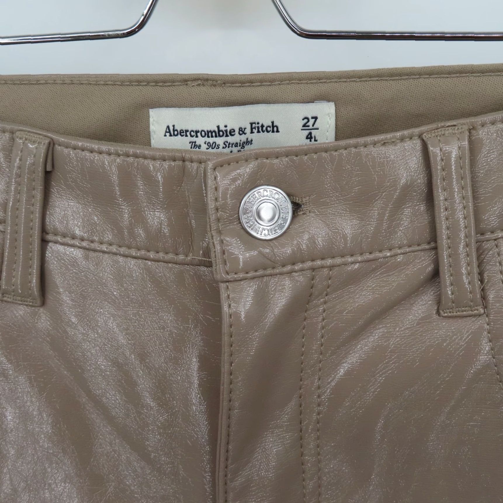 Abercrombie & Fitch Abercrombie & Fitch Women 27 90s Straight Ultra High Beige Faux Leather Pant Shirt? Size 27" / US 4 / IT 40 - 4 Thumbnail