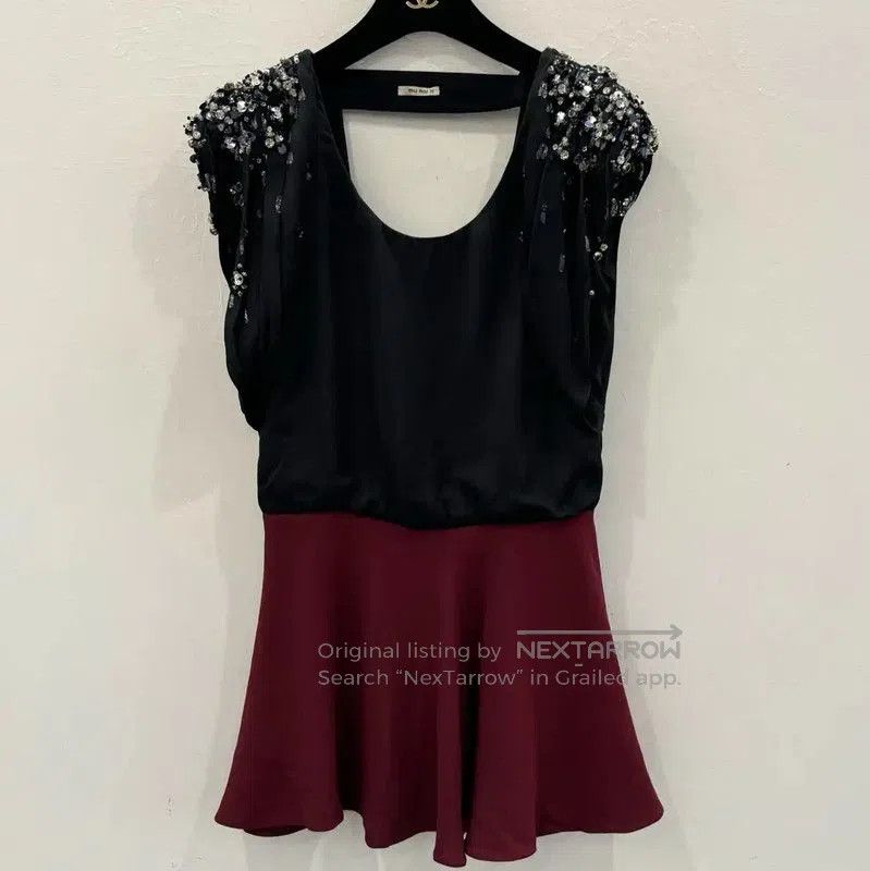 Miu Miu Miu Miu Black Dress with Embellished Shoulders . Size S / US 4 / IT 40 - 1 Thumbnail