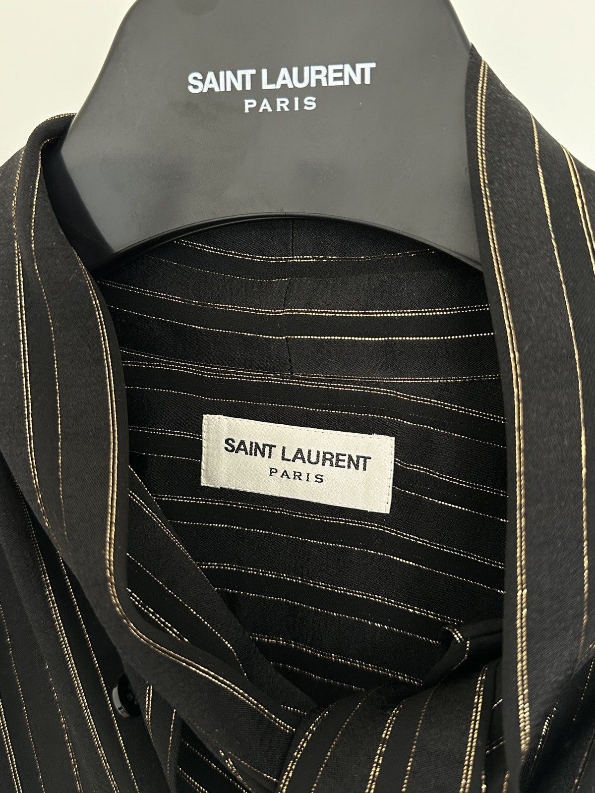 Saint Laurent Paris Black & Gold Silk Shirt with Lavallière Tie Size 40 Size US M / EU 48-50 / 2 - 5 Thumbnail