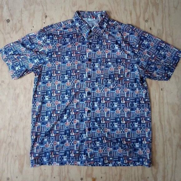 Arizona Jean Co. × Vintage Vintage 90s Arizona Jeans Geometric Tiles Poly Disco Shirt Size US M / EU 48-50 / 2 - 2 Thumbnail