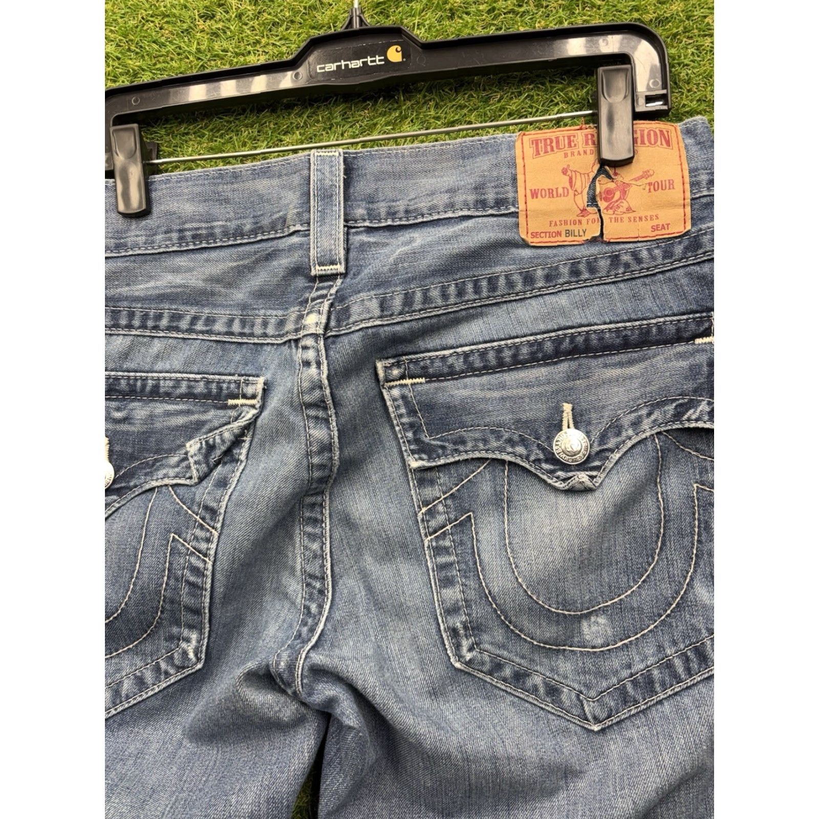 True Religion VINTAGE True Religion Jeans Mens 33 Blue Billy Straight Flap Pocket OM Big T y2k 33x28 Size US 33 - 5 Thumbnail