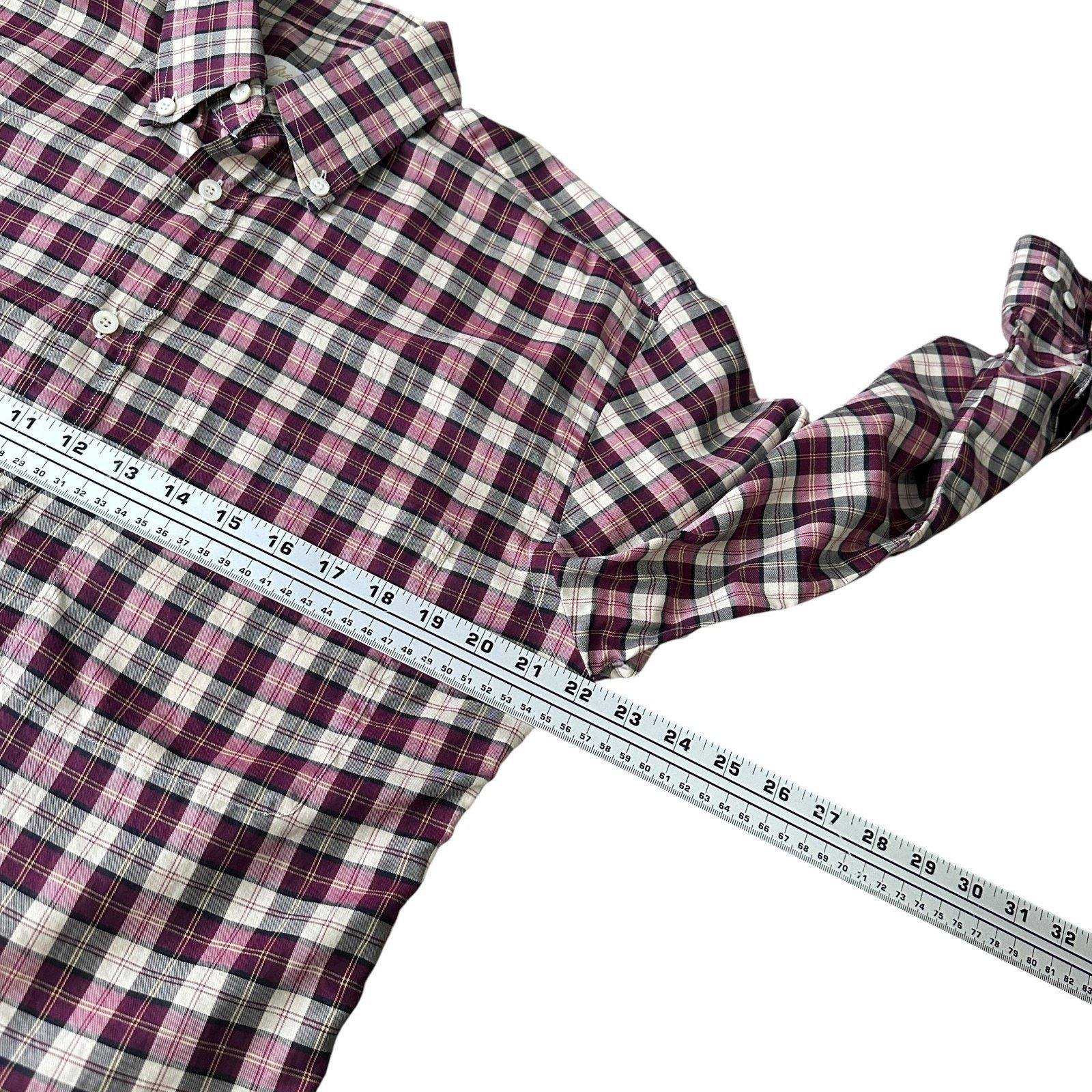 Brioni Brioni Shirt Mens Large Red Gray Beige Check Plaid Cotton Size US L / EU 52-54 / 3 - 9 Thumbnail