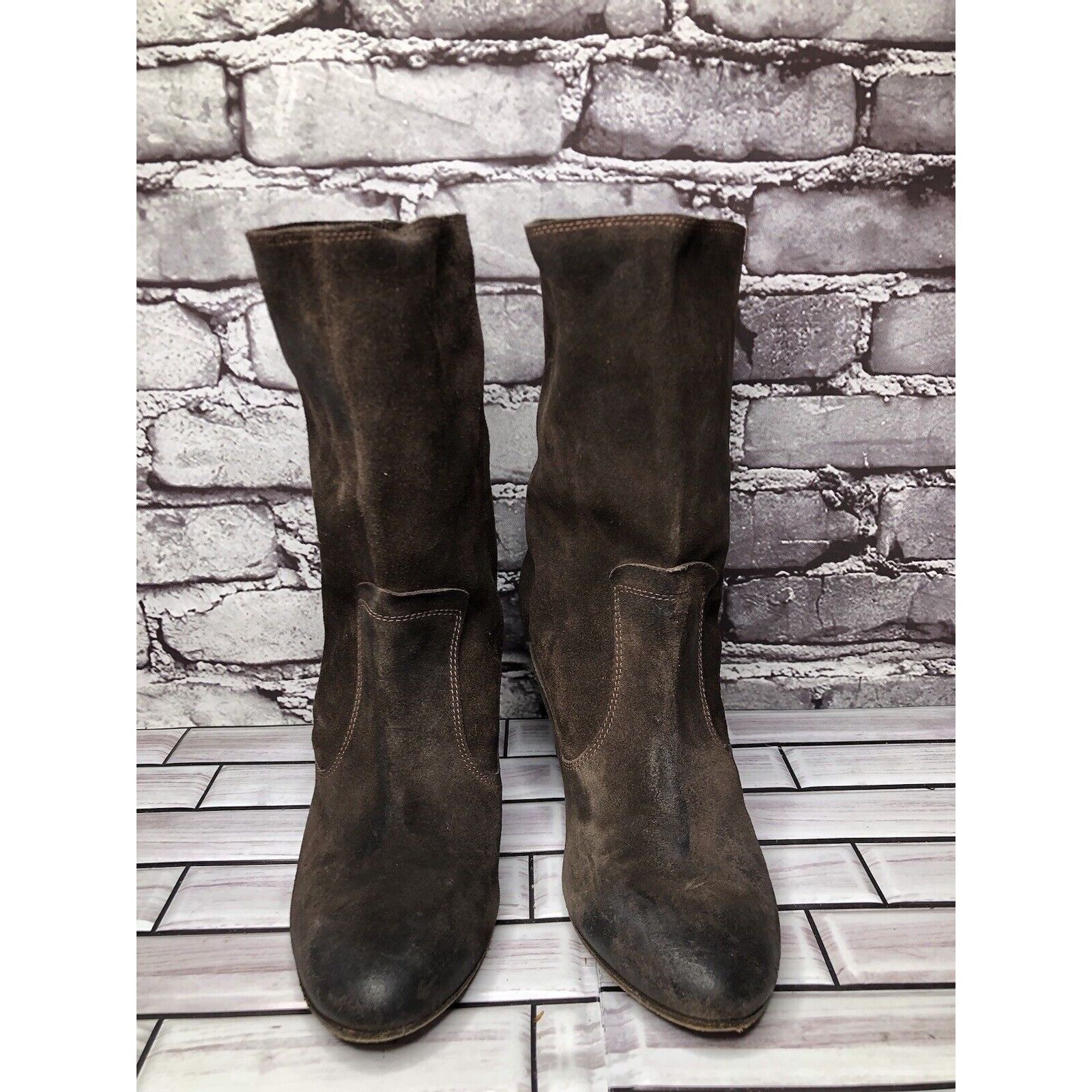 n.d.c. made by hand N.D.C. Made by Hand Brown Suede Leather Calf Heel Boots Shoe Size US 8.5 / IT 38.5 - 14 Thumbnail
