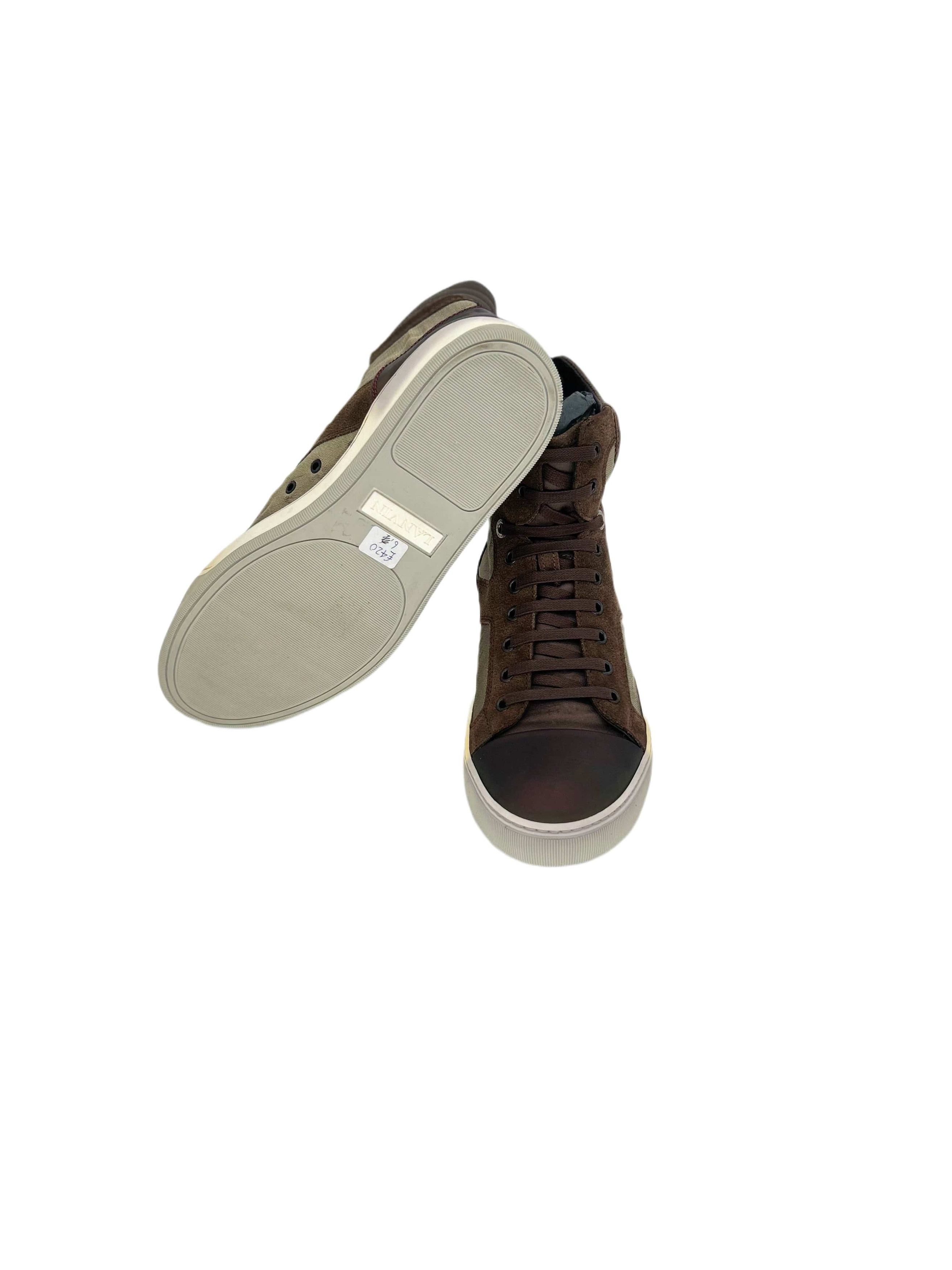 Lanvin Lanvin Brown Mix Fabric Hi Top Sneaker Size US 6 / EU 39 - 5 Thumbnail