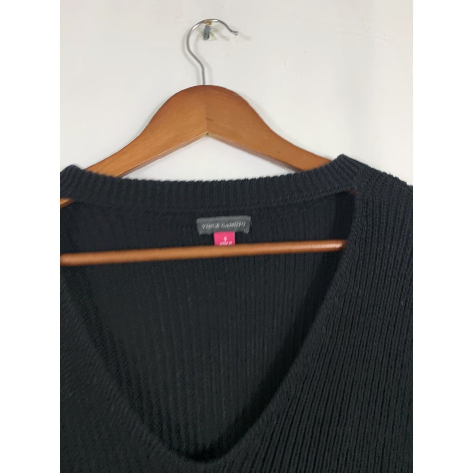 Vince Camuto Vince Camuto Womens Small Cotton Black Tight-Knit Cutout V-Neck Sweater Size S / US 4 / IT 40 - 5 Thumbnail