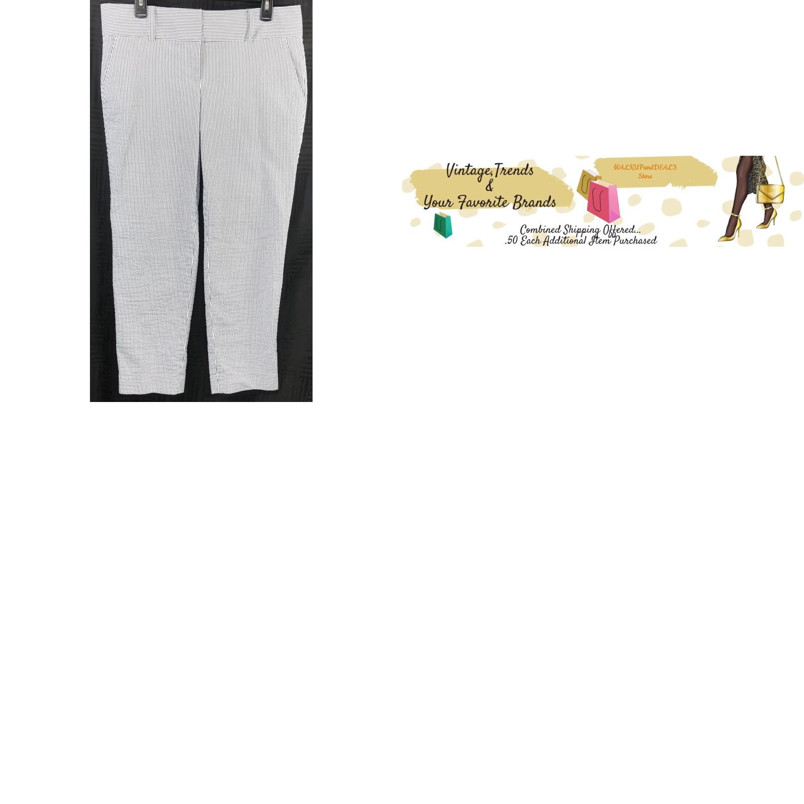 Ann Taylor VINTAGE Ann Taylor Seersucker Pants 10 Blue Wht Stripe Tapered Leg 34"W Pockets Coastal Size 32" / US 10 / IT 46 - 8 Thumbnail