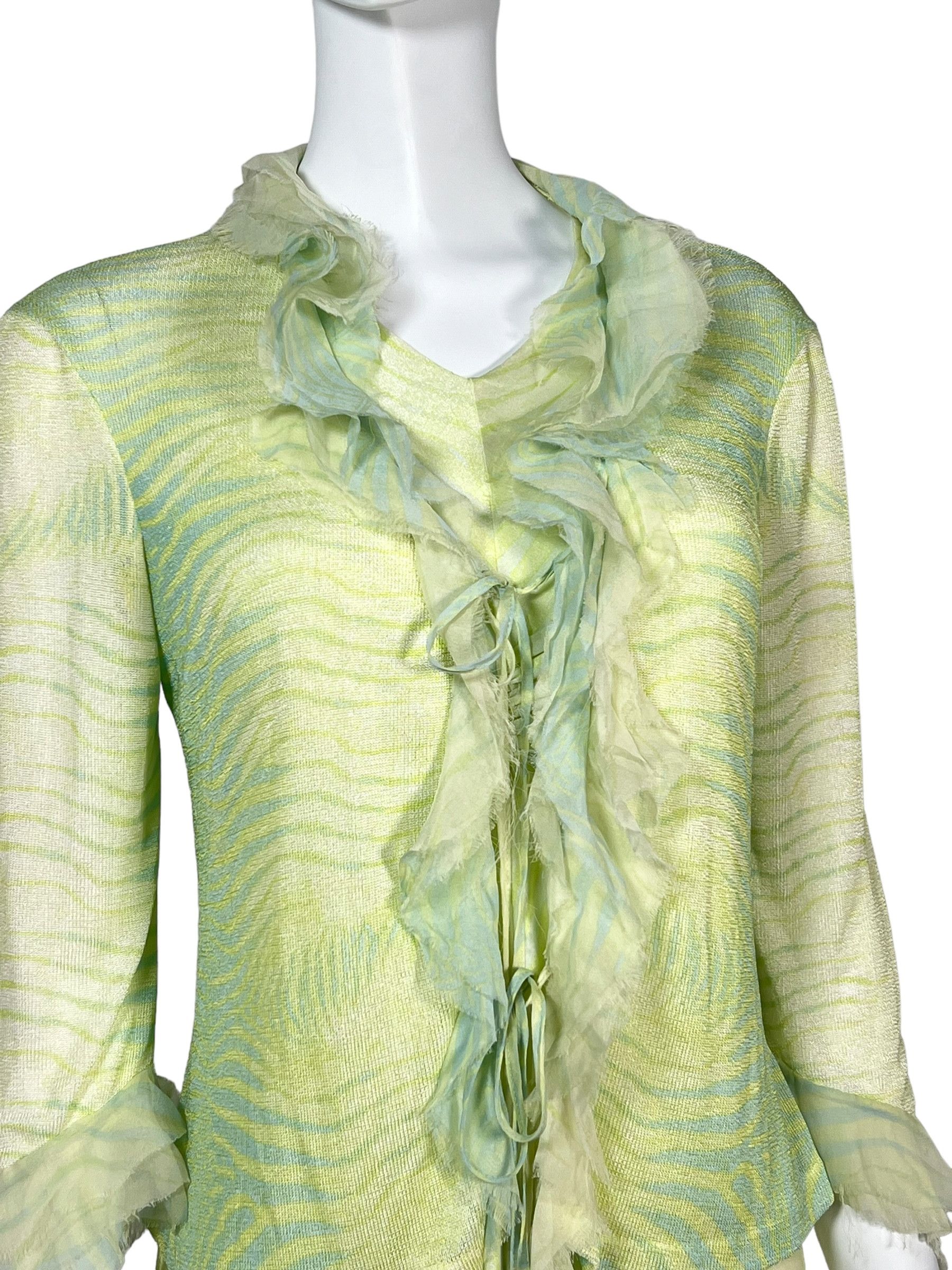 Roberto Cavalli Roberto Cavalli 90s Green Silk Dress with Ruffled Blouse. Size M / US 6-8 / IT 42-44 - 7 Thumbnail
