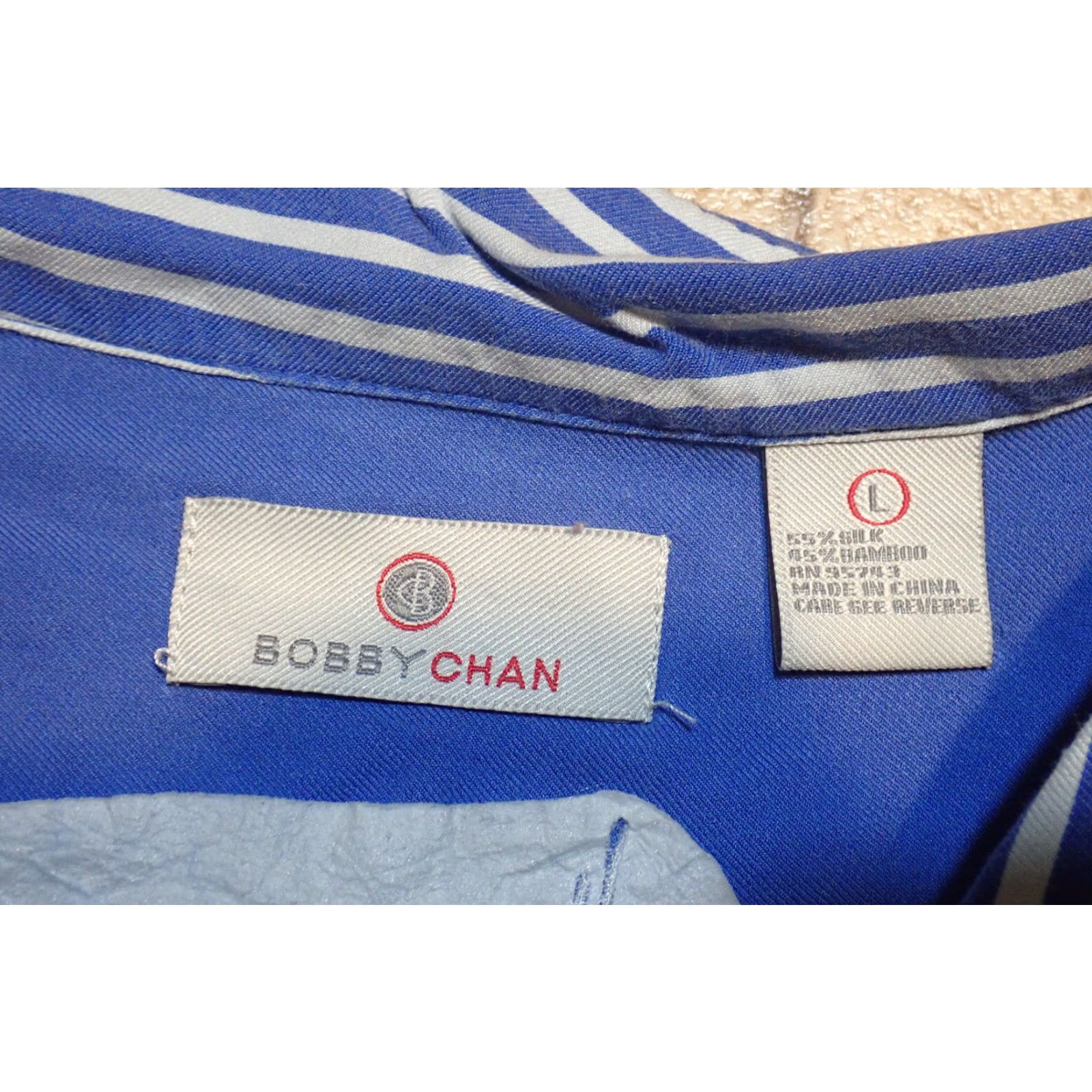 Vintage VINTAGE Bobby Chan Silk Bamboo Button Shirt Men Large Blue Chevy Bel Air 57 Hot Rod Car Beach Hawaiian Size US L / EU 52-54 / 3 - 5 Thumbnail