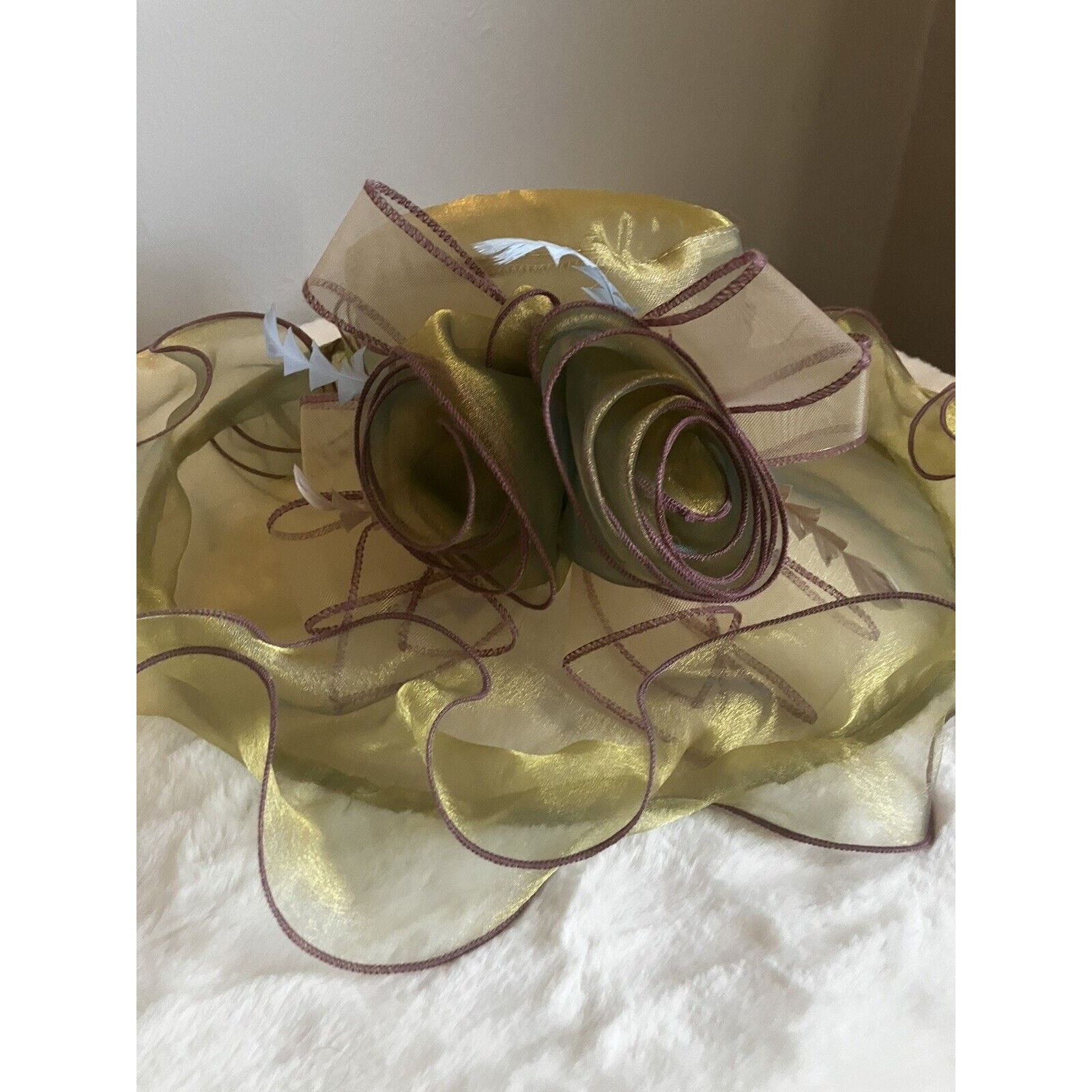 Other Beautiful Satin Kentucky Derby hat Gold Fancy Formal Flower Size ONE SIZE - 2 Thumbnail
