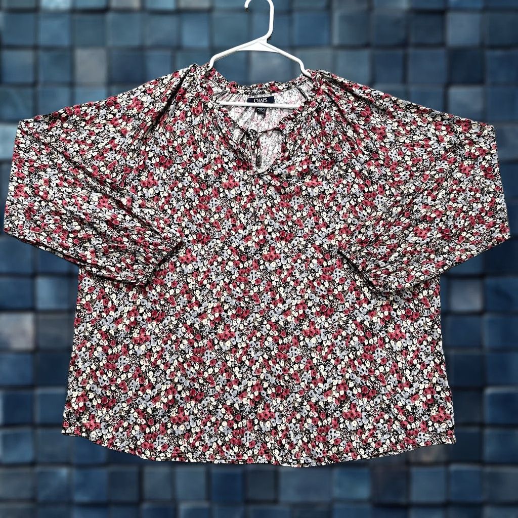 Chaps Chaps Ralph Lauren Blouse Womens XL Pink Floral Ruffle Sleeve Keyhole Neck Top Size XL / US 12-14 / IT 48-50 - 1 Thumbnail