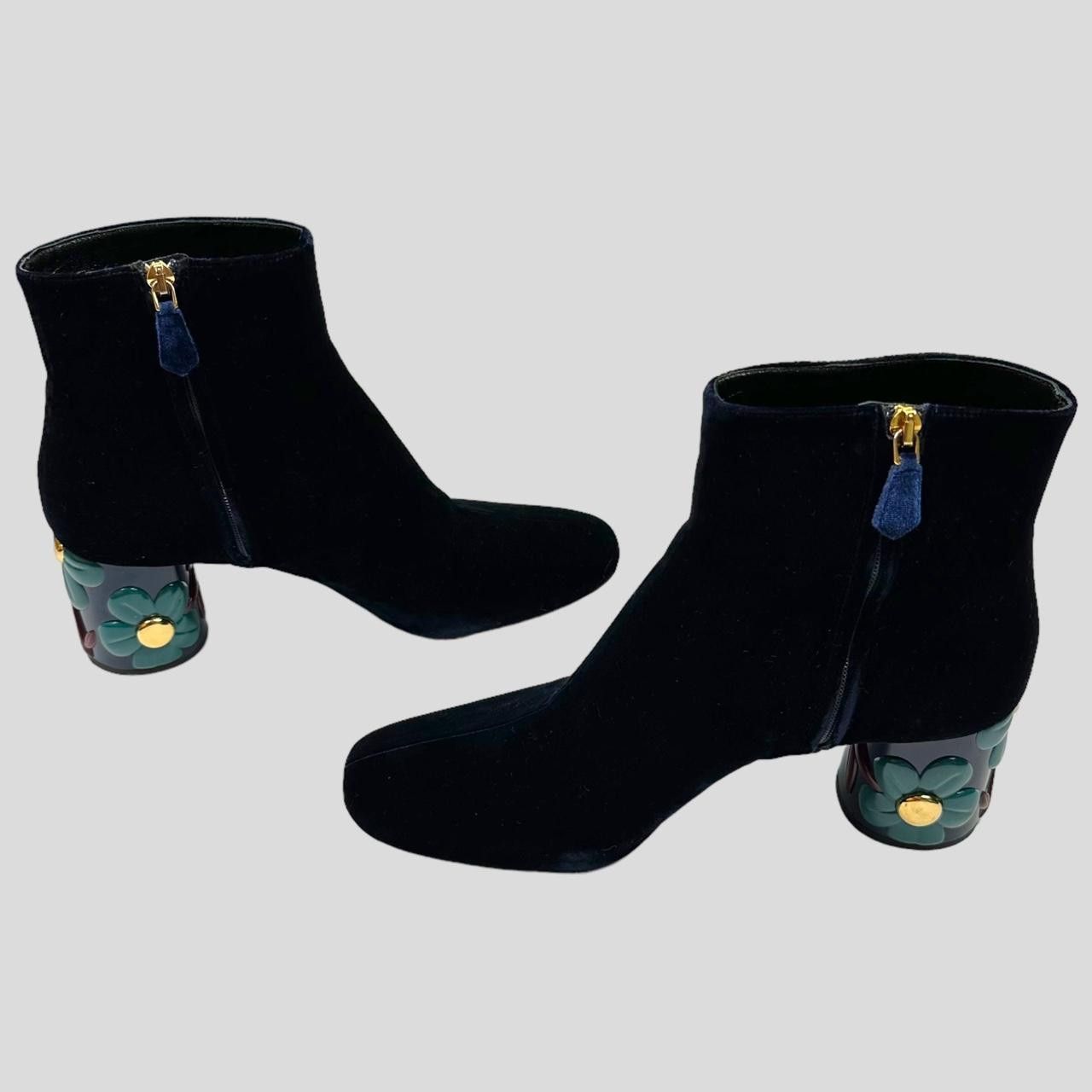 Prada Prada Milano Floral Heel Blue Velvet Boots - UK7 Size US 8 / IT 38 - 3 Thumbnail