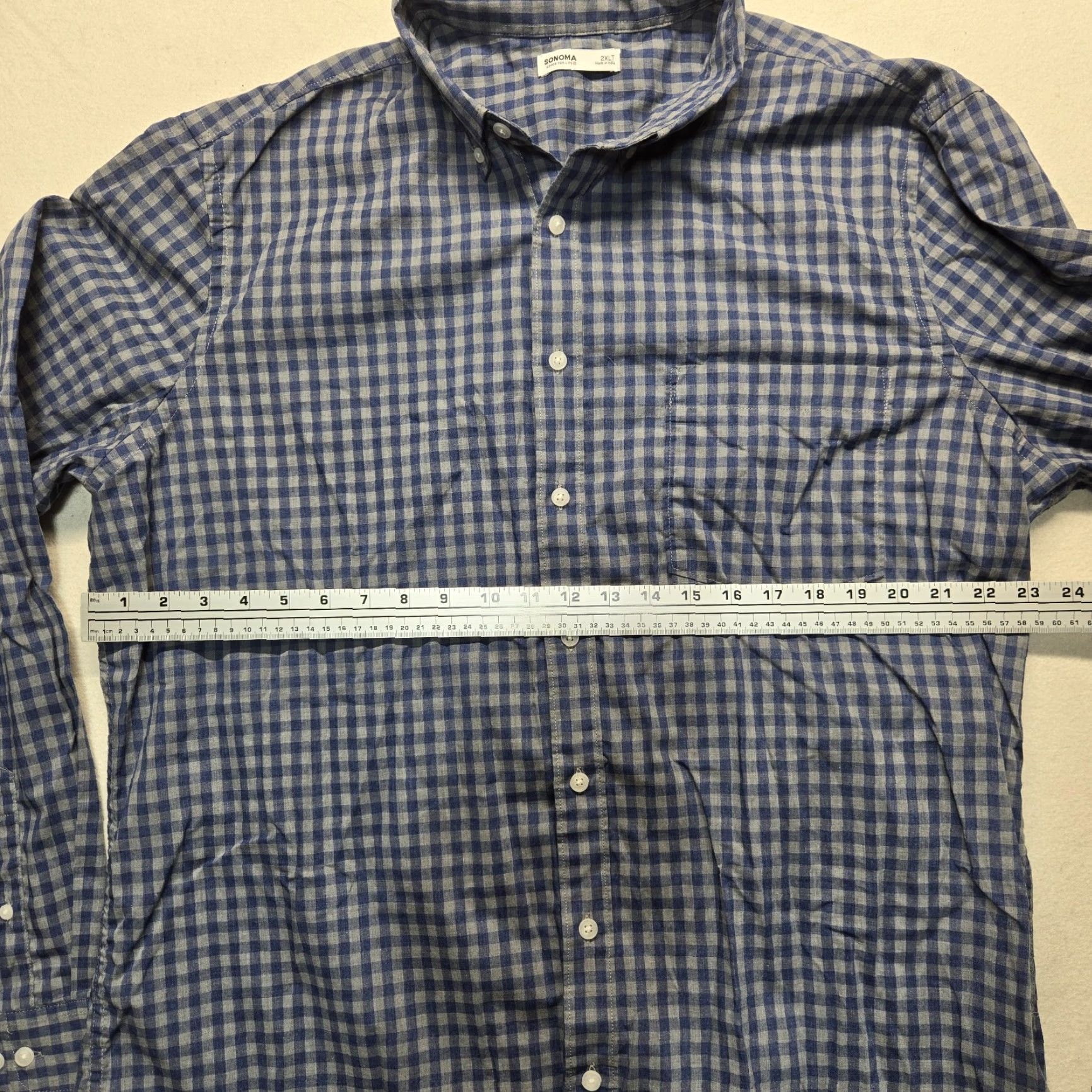Vintage Sonoma Big & Tall Shirt Mens 2XLT Blue Plaid Button-Up Long Sleeve Cotton Blend Size US XXL / EU 58 / 5 - 3 Thumbnail
