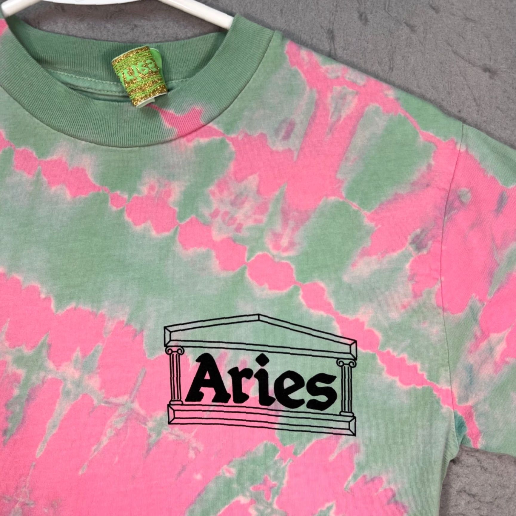 Aries VINTAGE Aries Mens 2XS Tie-Dye T-Shirt Short Sleeve Pink Green Crew Neck Shirt Mens XS Size US XXS / EU 40 - 5 Thumbnail