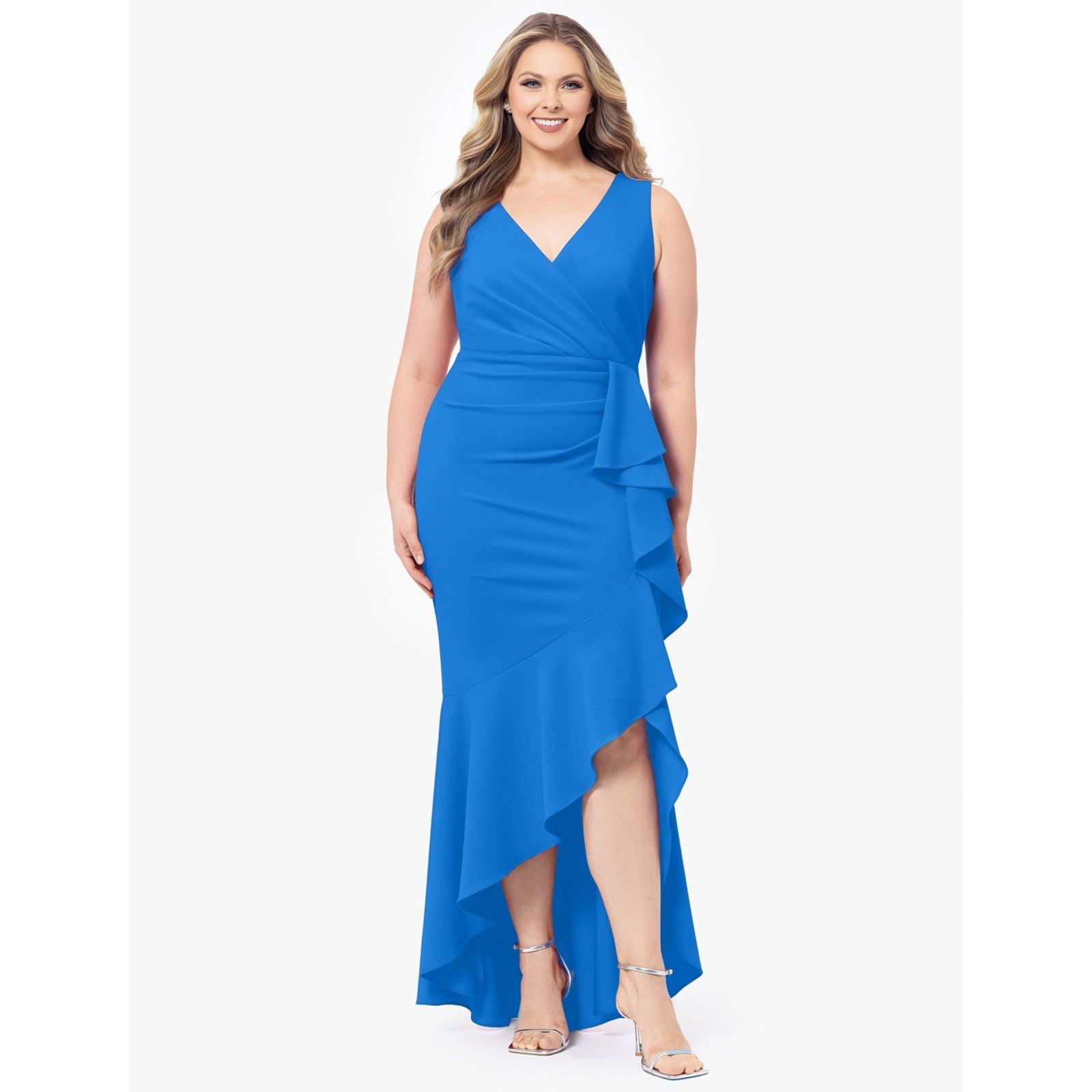 Other Betsy & Adam Plus Size Sleeveless Ruffled High-Low Gown, 14W Size XL / US 12-14 / IT 48-50 - 1 Thumbnail