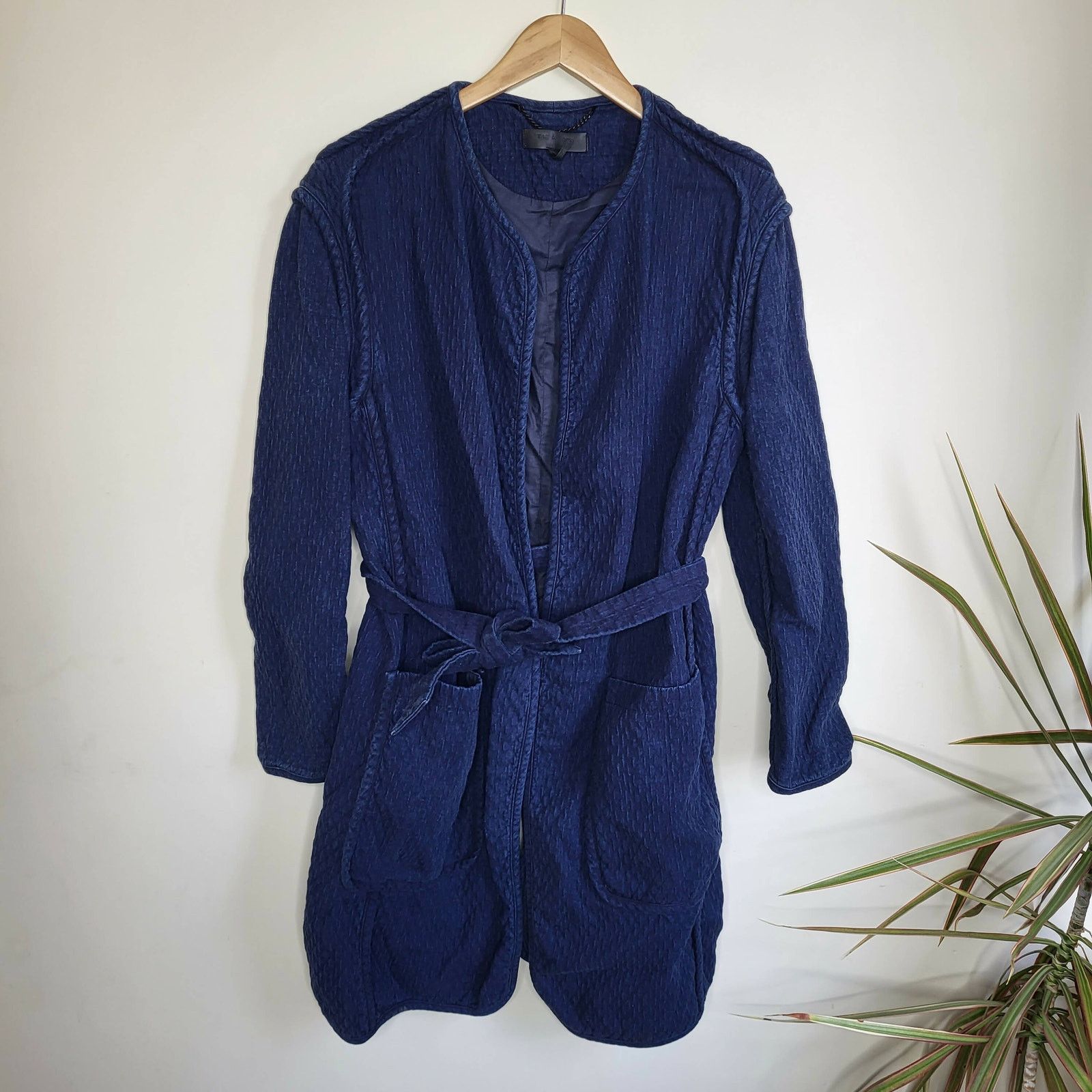 Rag & Bone Rag & Bone Navy Blue Quilted Tie Long Sleeve Coat Size M Size M / US 6-8 / IT 42-44 - 3 Thumbnail
