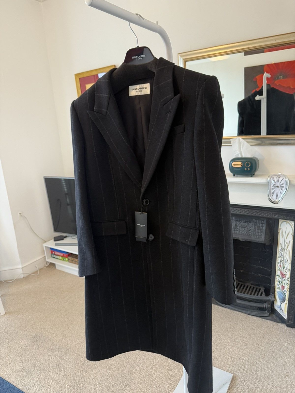 Saint Laurent Paris FW23 Saint Laurent Striped Felt and Wool Tailored Coat Size US L / EU 52-54 / 3 - 1 Thumbnail