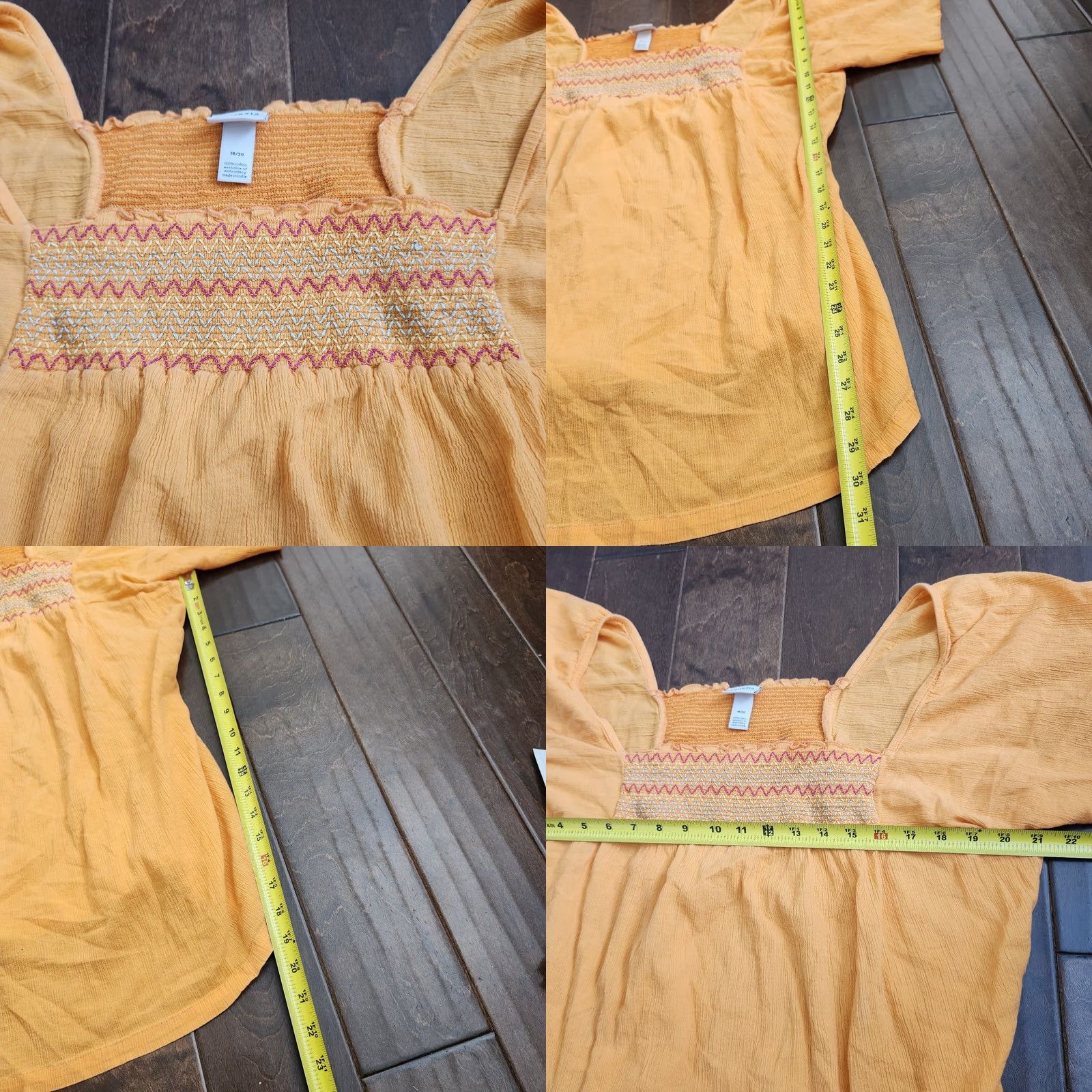 Vintage Venezia Womens Blouse Shirt 18/20 Orange 100% Cotton Square Neck Flared Sleeve Plus Size Relaxed Fit Size XXL / US 16-18 / IT 52-54 - 8 Thumbnail