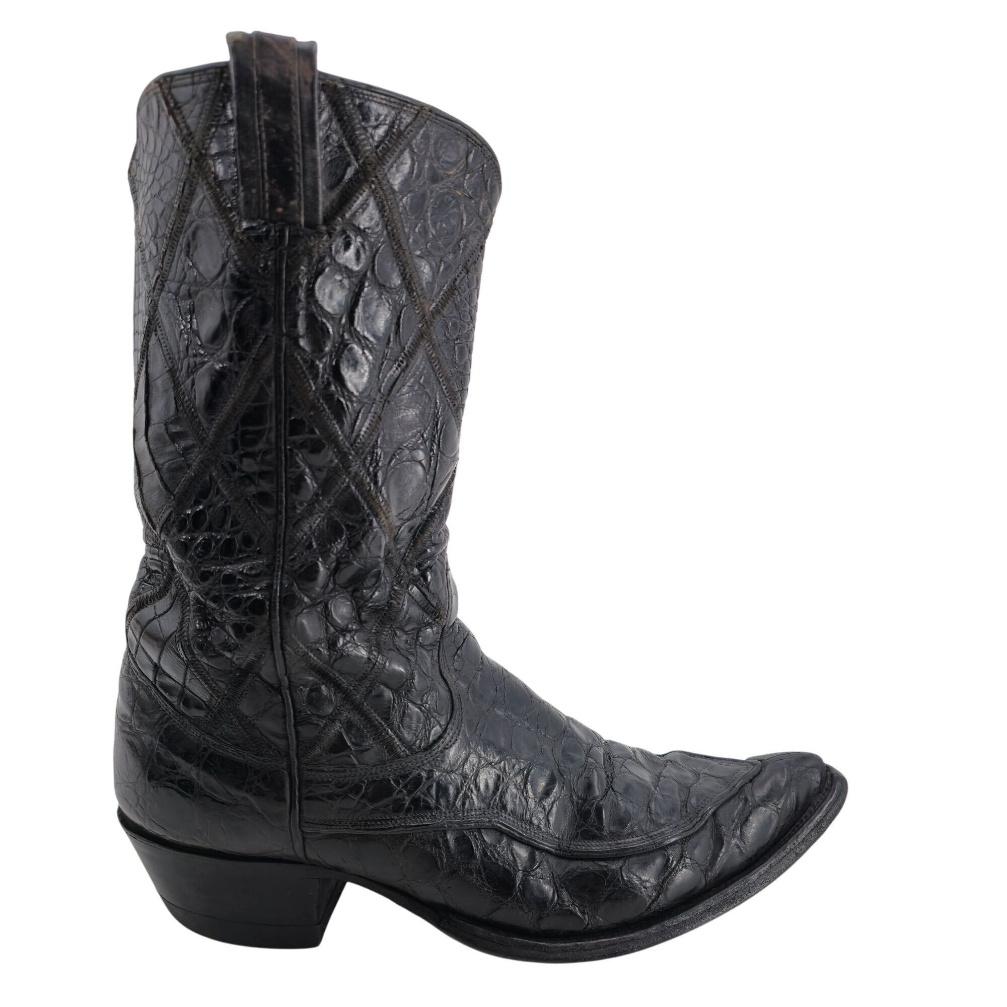 Tony Lama Vintage 1950s Full Alligator Tony Lama Men 8D Black Leather Size US 8 / EU 41 - 7 Thumbnail