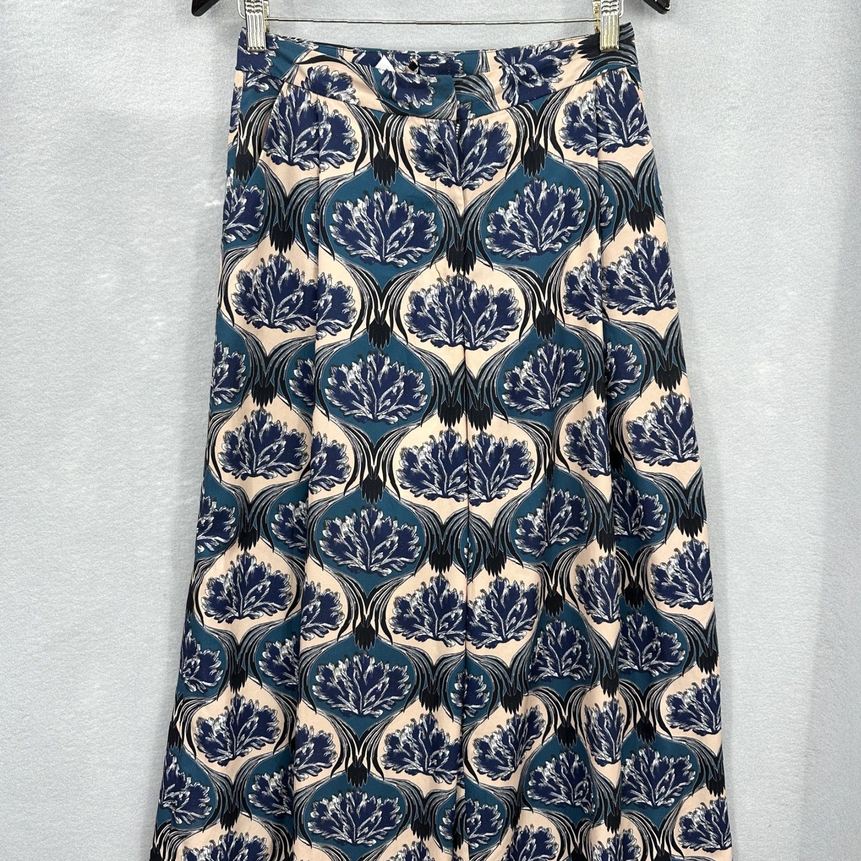 Vintage Yigal Azrouel Pants Womens 2 Flare Trousers Floral Palazzo Wide Leg Blue Paperbag 90s Bohemian Womens Size 26" / US 2 / IT 38 - 2 Thumbnail