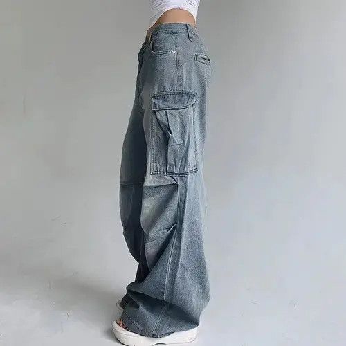 Designer × Japanese Brand × Jean Retro washed distressed cargo pocket wide leg jeans Size 26" / US 2 / IT 38 - 1 Thumbnail