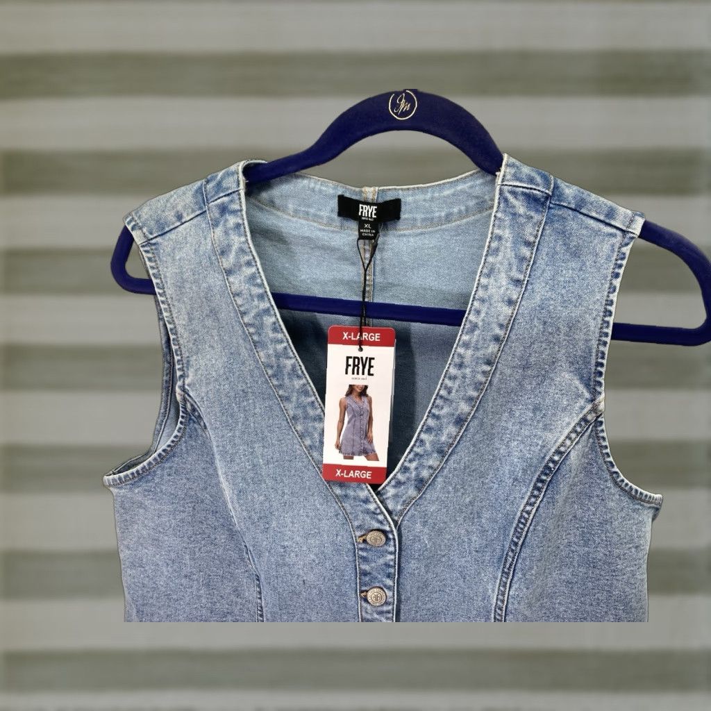Frye Frye Denim Dress Women XL Blue Metal Button Cotton Stretch Light Wash NWT Dress Midi A-Line Casual Vintage No Mens Womens Girls Size XL / US 12-14 / IT 48-50 - 1 Thumbnail