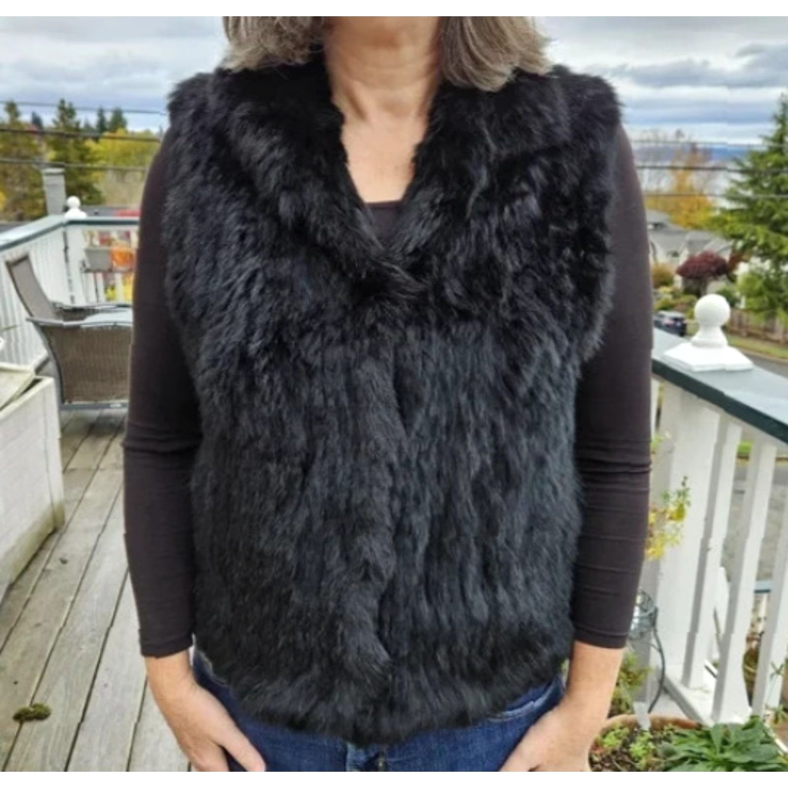 Vintage Bagatelle 100% Real Rabbit Fur Cozy Soft Black Collared Vest Women Size Large Size L / US 10 / IT 46 - 7 Thumbnail