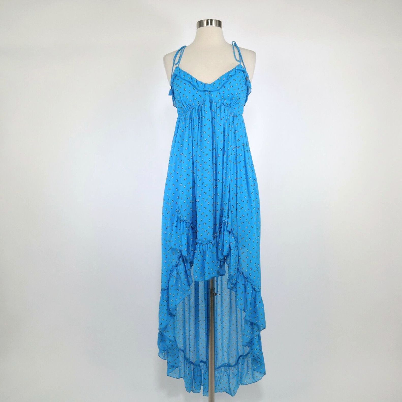 image of Karina Grimaldi Midi Dress S Small Floral Blue High Low Ruffle Hem Saralyn in White, Women's