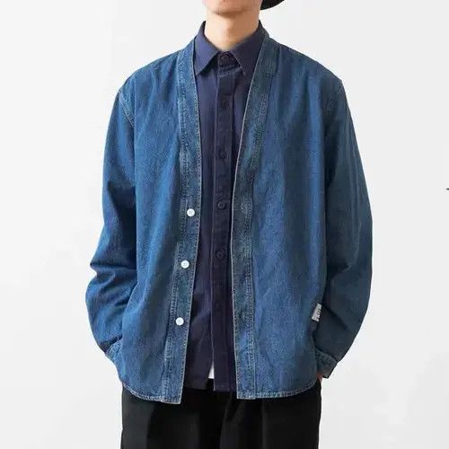 Japanese Brand New SS22 Stylish Cardigan Kimono Noragi Denim Jacket Size US XL / EU 56 / 4 - 2 Thumbnail