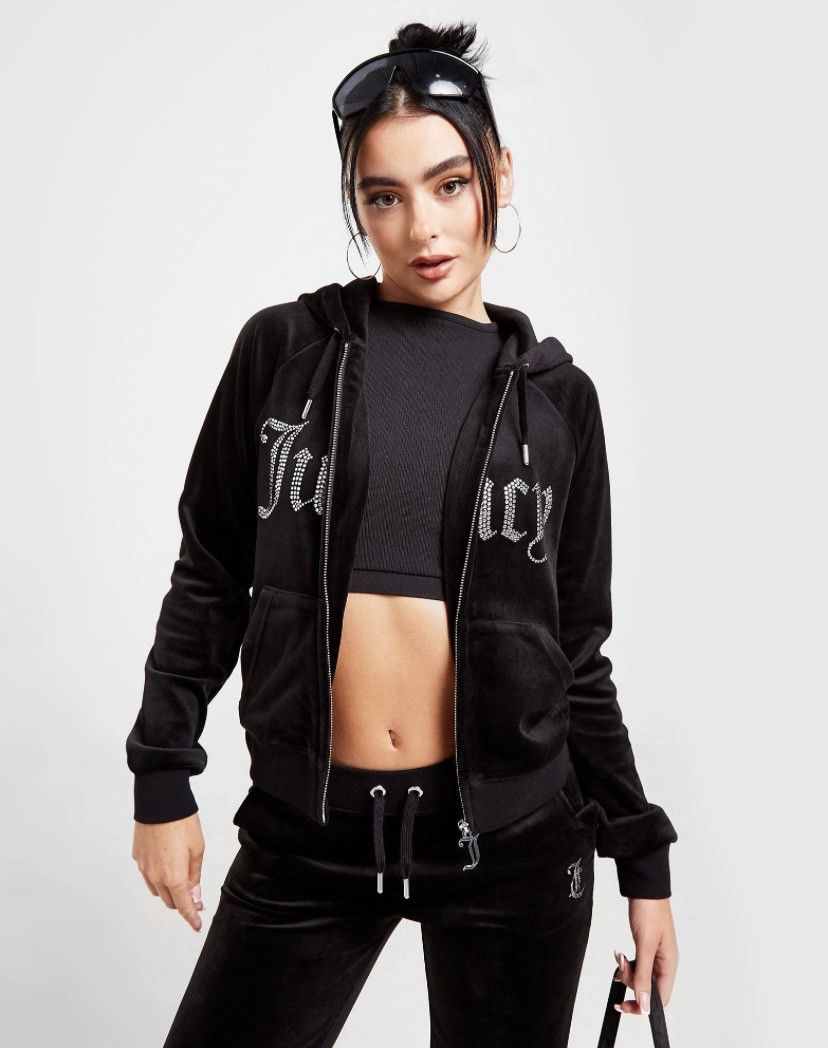 Juicy Couture Juicy Couture Diamante Logo Full Zip Velour Hoodie Size S / US 4 / IT 40 - 5 Thumbnail