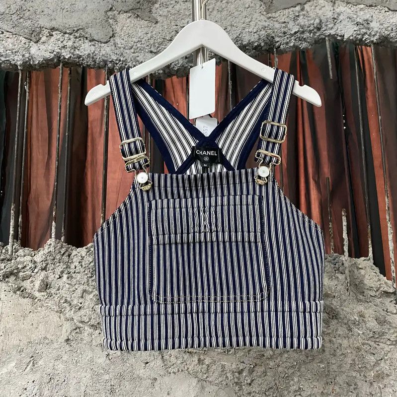Chanel Chanel Striped Blue Summer Crop Top 0089 Size ONE SIZE - 1 Thumbnail