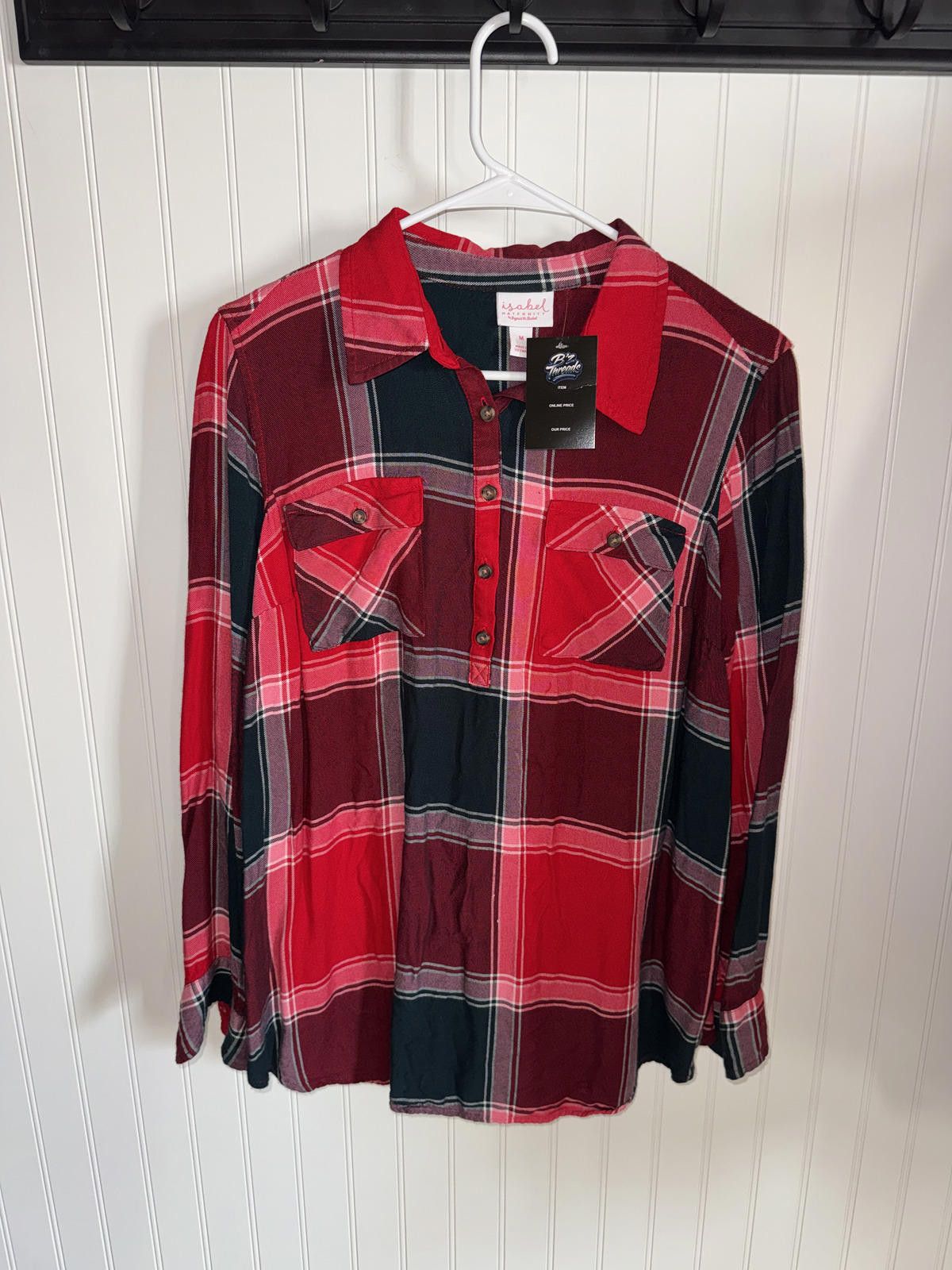 Other Isabel Maternity Red and Black Plaid Button-Up Shirt Size M Size M / US 6-8 / IT 42-44 - 1 Thumbnail