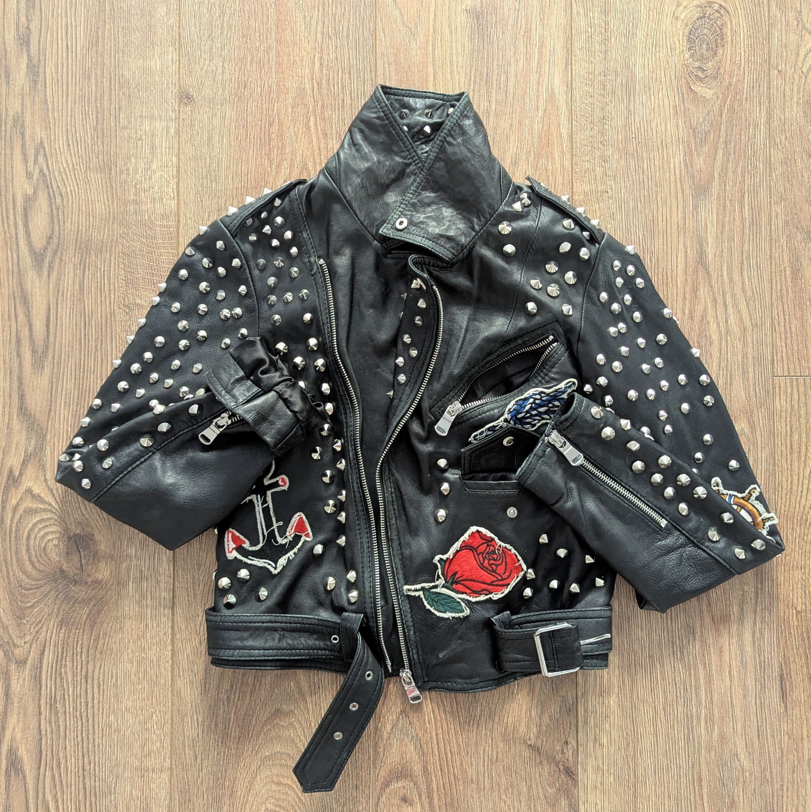 Zara Zara Studded cMotorcycle Biker Jacket Sailor Patches Size XS / US 0-2 / IT 36-38 - 14 Thumbnail