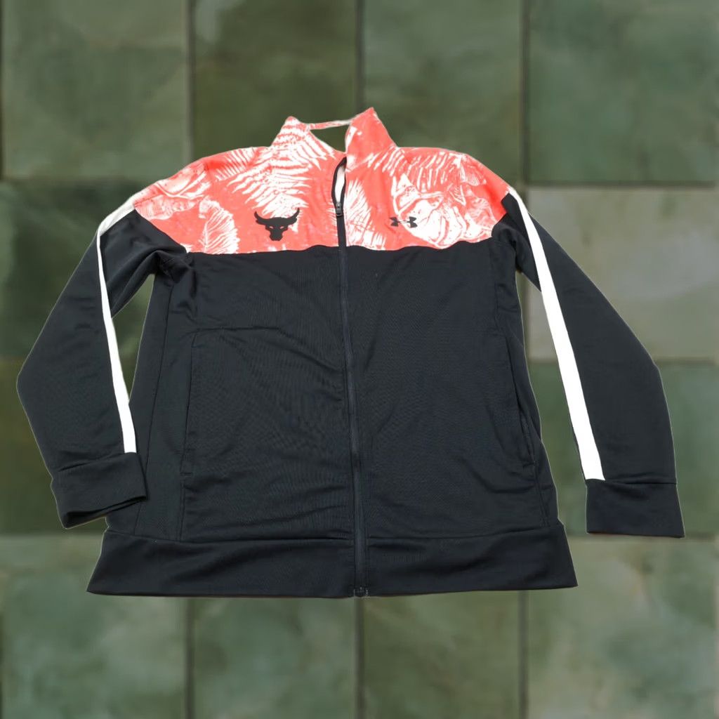 Under Armour Under Armour Project Rock Aloha Track Jacket Mens M Black Floral 1/4 Zip Regular Fit Full Zip Jacket Size US M / EU 48-50 / 2 - 1 Thumbnail