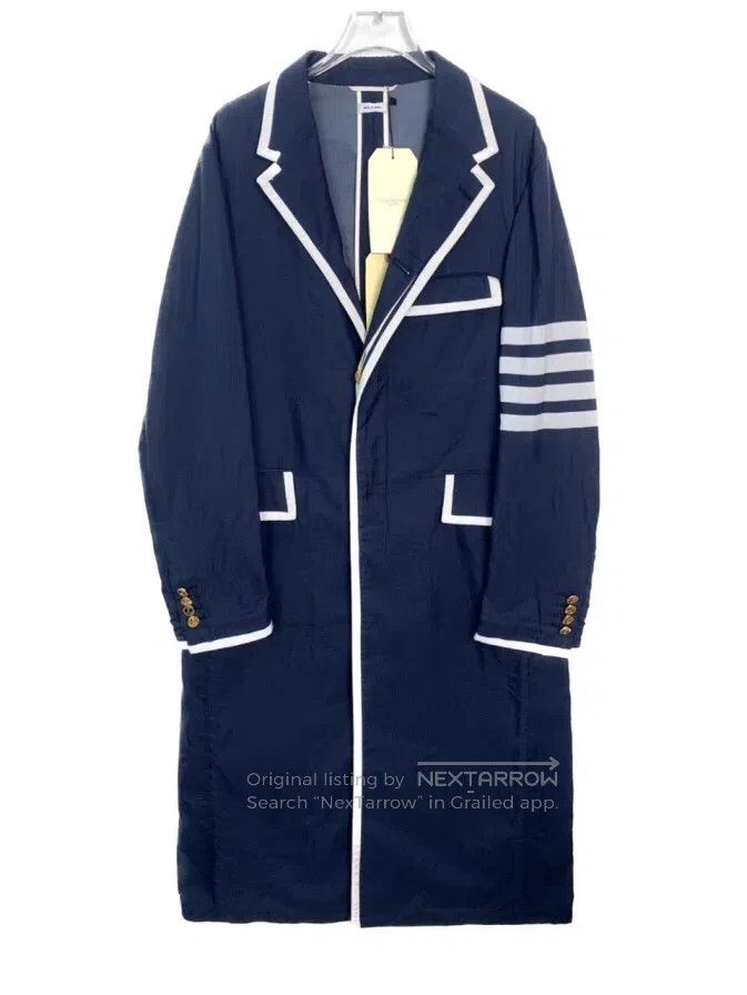 Thom Browne Classic Lapel Trench Coat Navy Blue