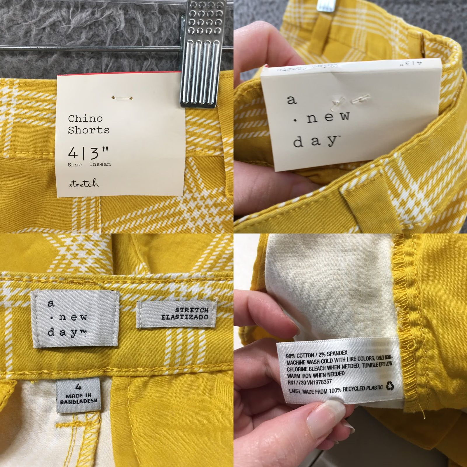 Vintage A New Day Shorts Womens 4 Yellow Chino Actual 30x3 Mid Rise Plaid Zip Fly Size 27" / US 4 / IT 40 - 10 Thumbnail