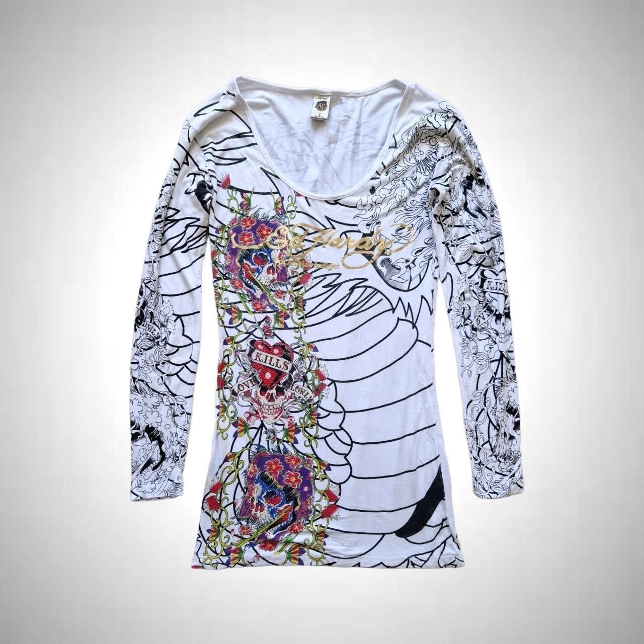image of Christian Audigier x Ed Hardy Bedazzled Longsleeve Top in White, Women's (Size Small)