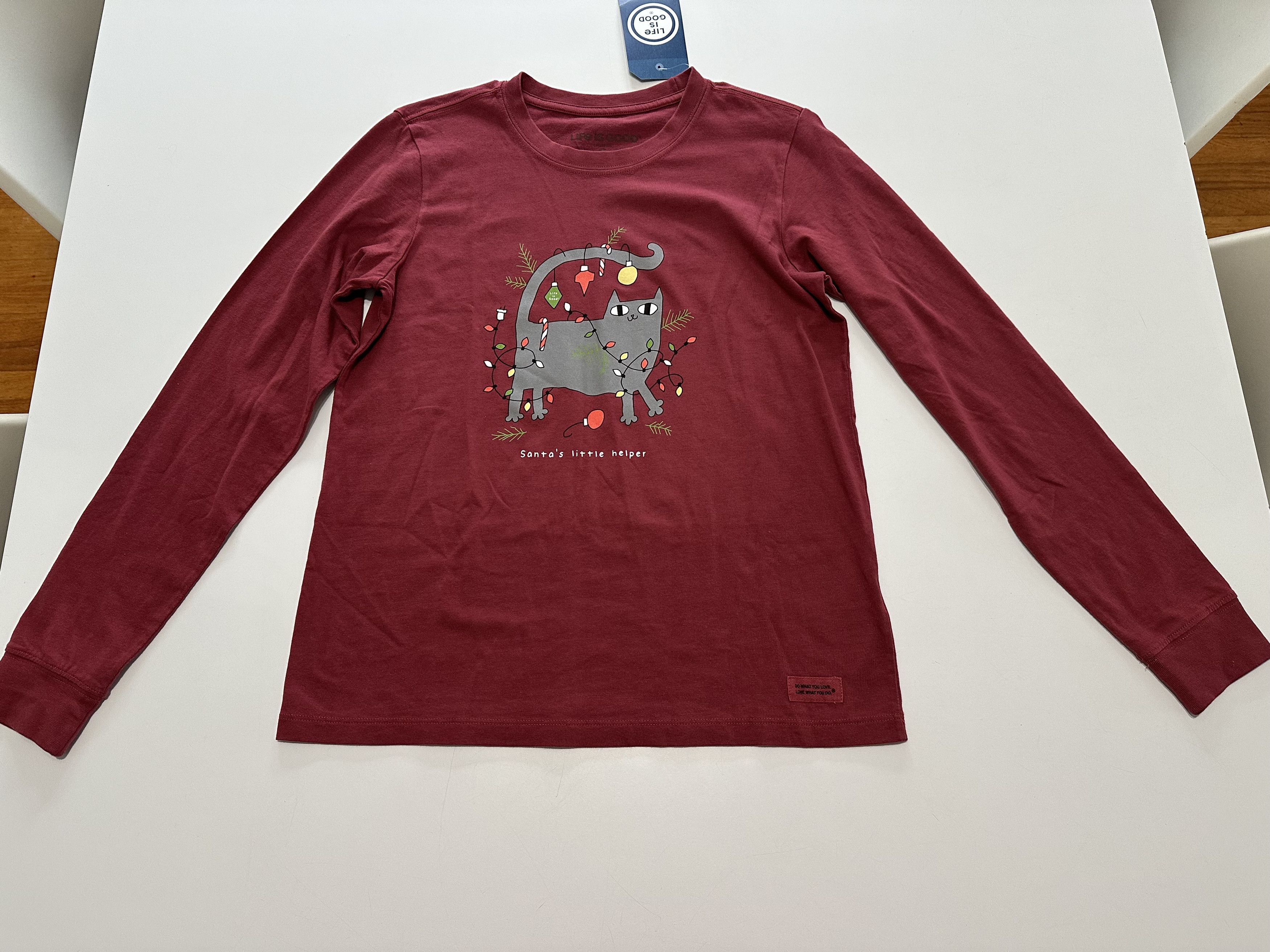 Life is Good Life is Good Men's Burgundy Red T-shirt Cat Christmas Small Size US S / EU 44-46 / 1 - 1 Thumbnail