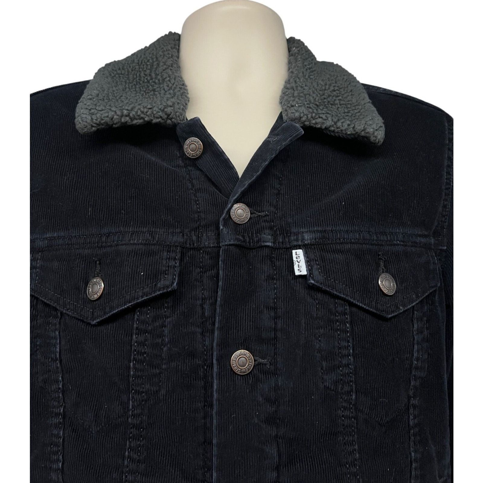 Levi's Levis Black Corduroy Sherpa Button Up Trucker Jacket Small Size US S / EU 44-46 / 1 - 5 Thumbnail