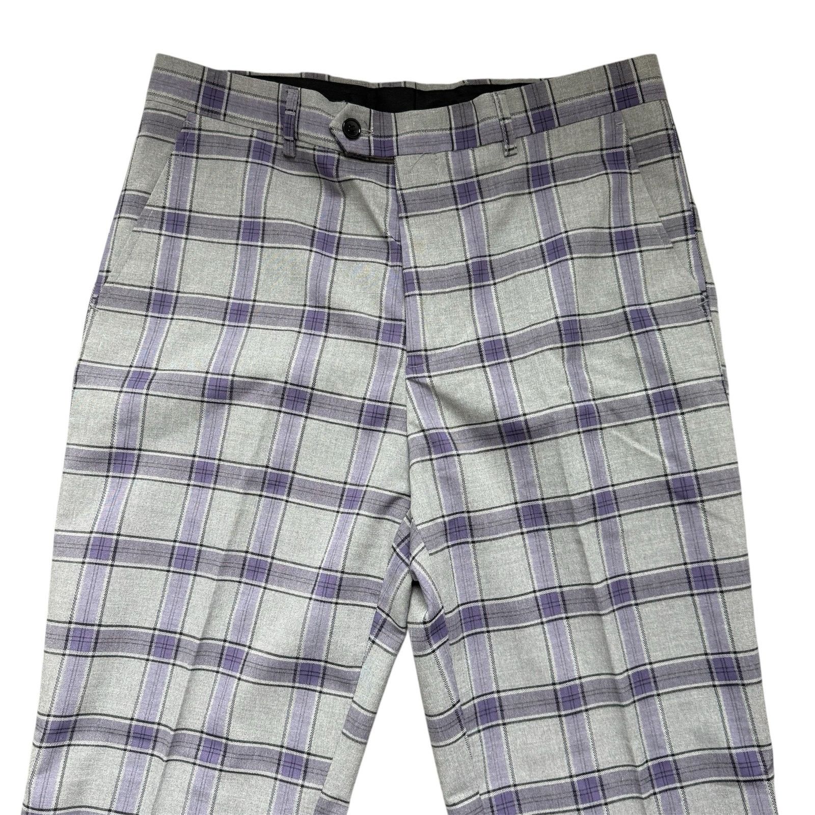 Other NWT Mens 32 Gray Purple Plaid Flat Front Casual Dress Pants Size US 32 / EU 48 - 3 Thumbnail