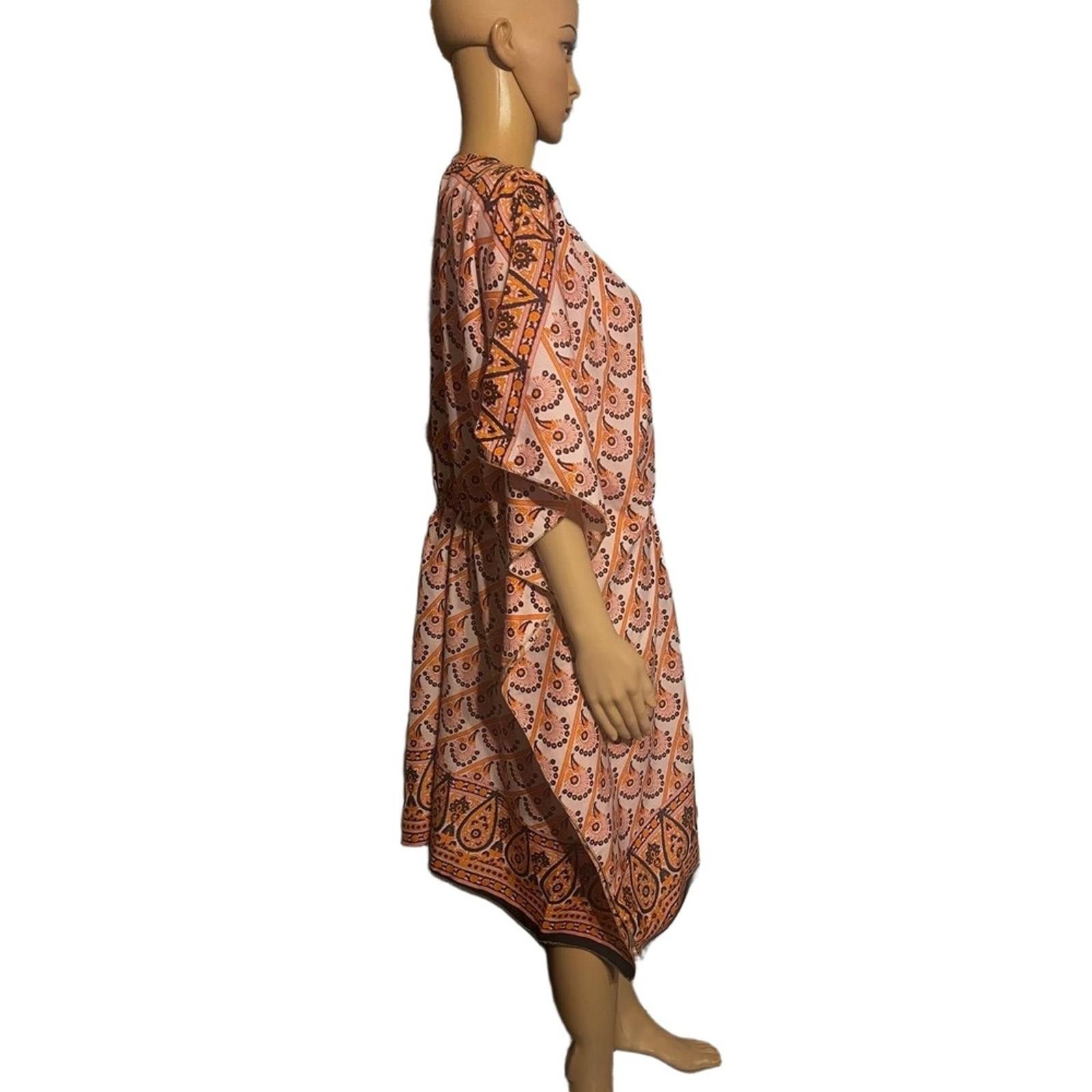 Other Kaftan Dress OSFM Pink Orange Bohemian Elastic Cinch Flowy Size ONE SIZE - 6 Thumbnail