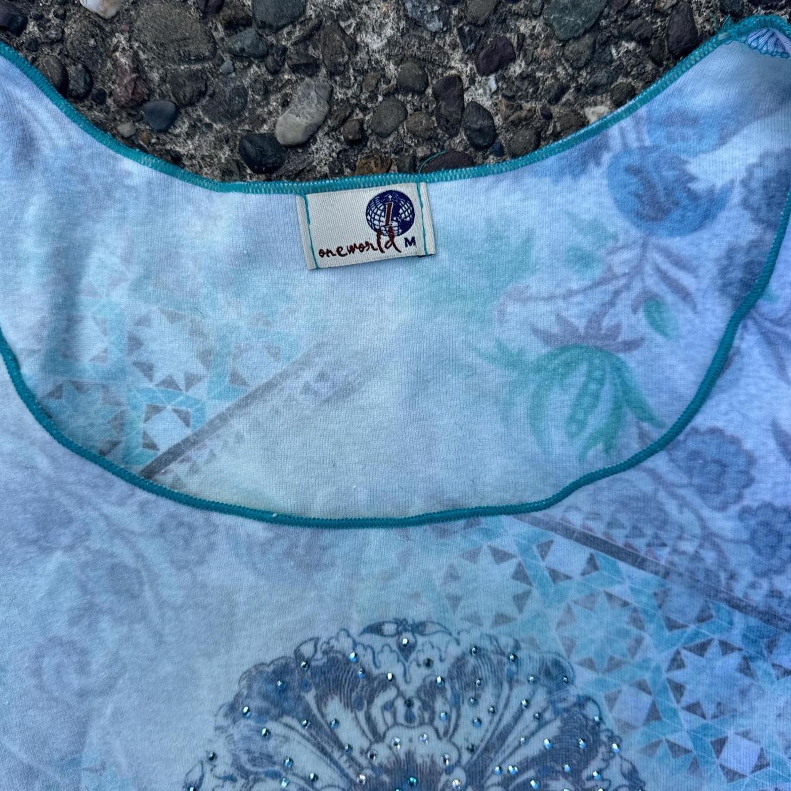 Vintage Y2K One World New Age Patterned Rhinestone Top – Size Medium Size M / US 6-8 / IT 42-44 - 4 Thumbnail