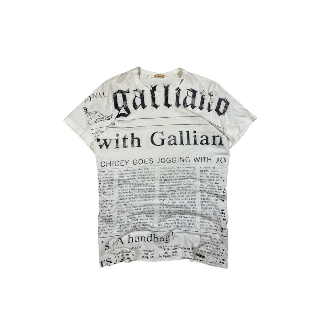 image of T-Shirt Galliano Y2K Original Luxury Casual Item in White, Men's (Size Large)