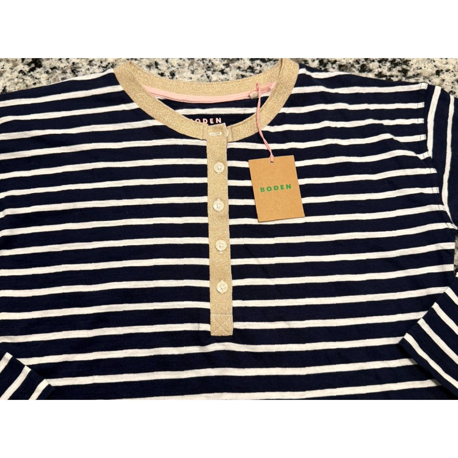 Boden NWT Boden Stripe Metallic Trim Henley Top Size 2 Size XS / US 0-2 / IT 36-38 - 3 Thumbnail